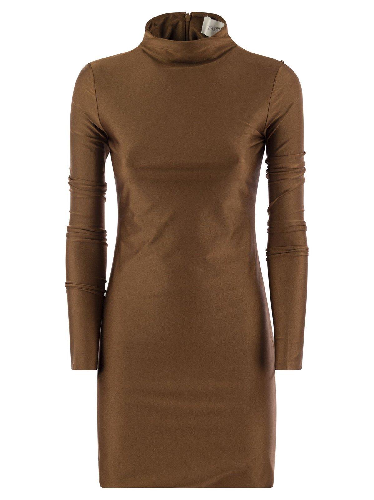 Shop Sportmax Mock Neck Long-sleeved Dress In Bronze