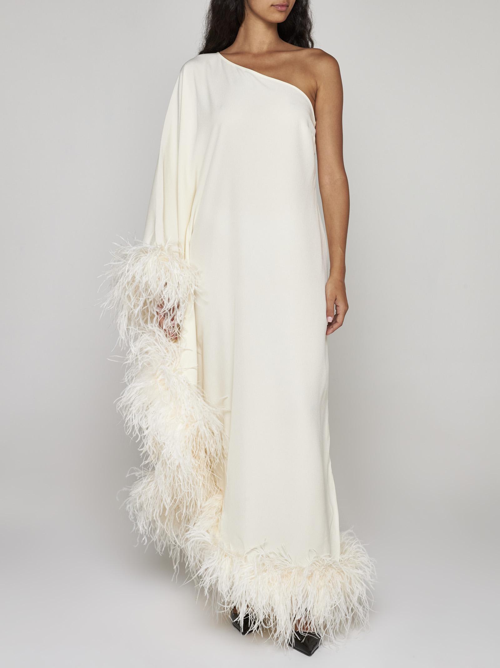 Shop Taller Marmo Ubud Feathered Viscose-blend Long Dress In White