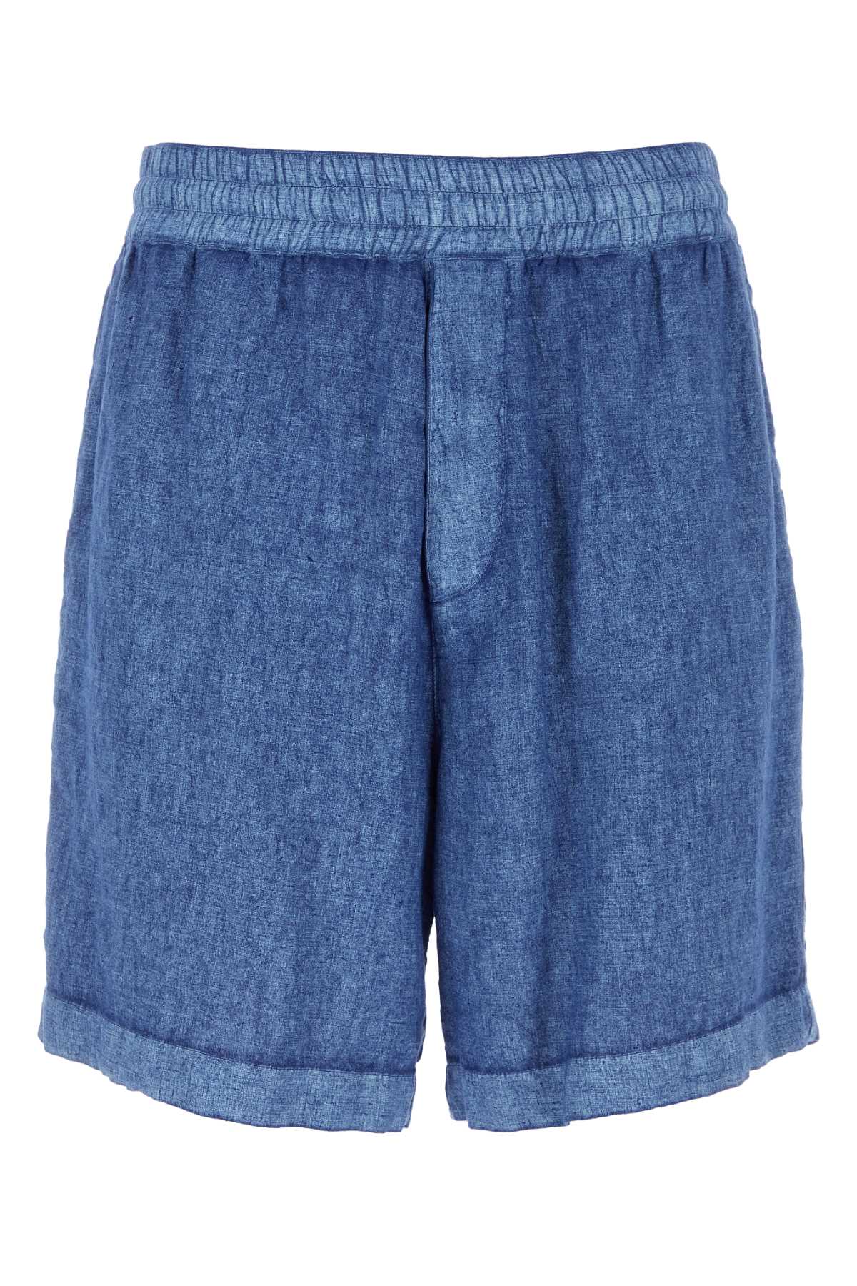 Shop Burberry Blue Linen Bermuda Shorts In Knight