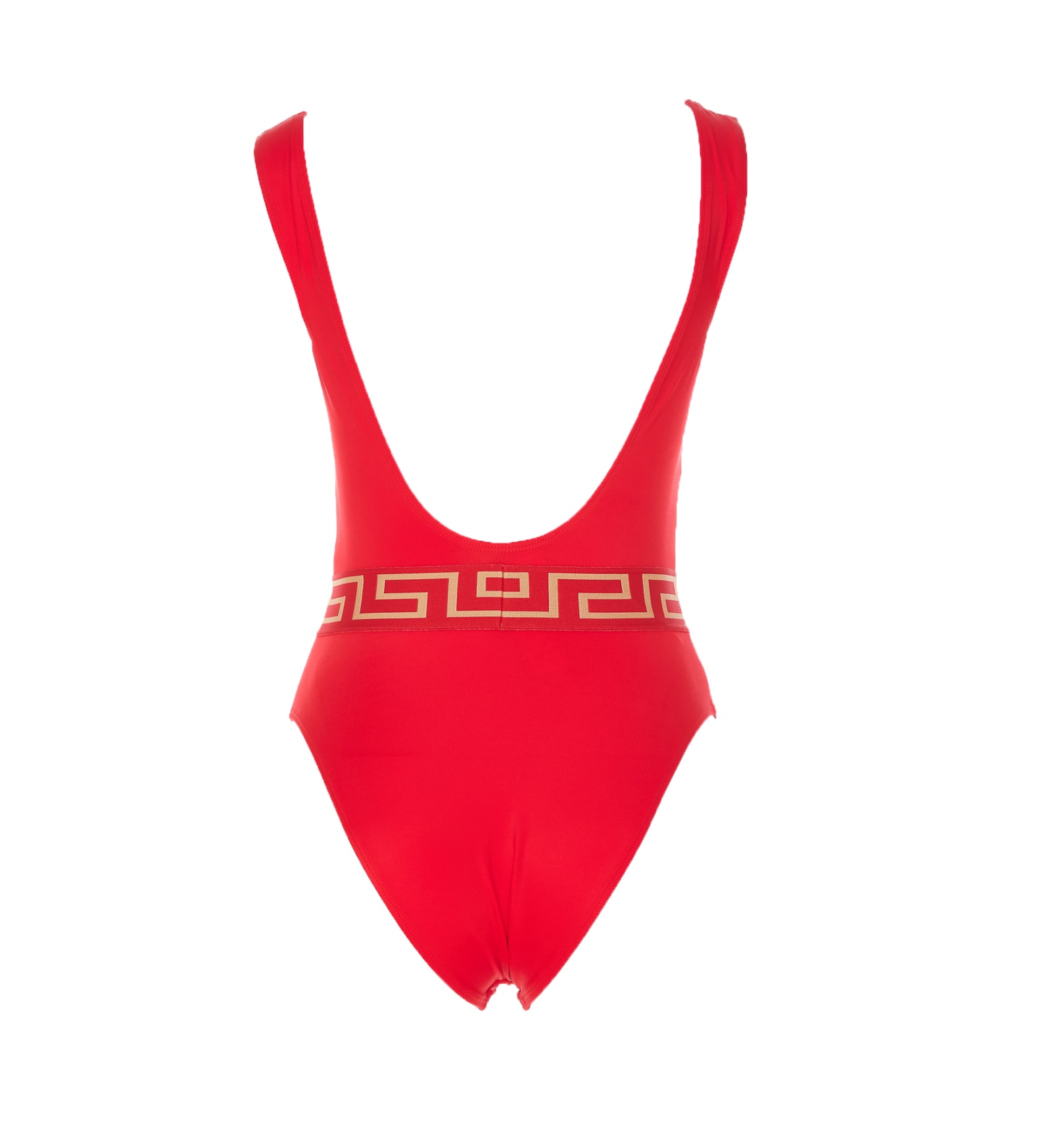 Shop Versace Greca Border One Piece Swimwear In Red