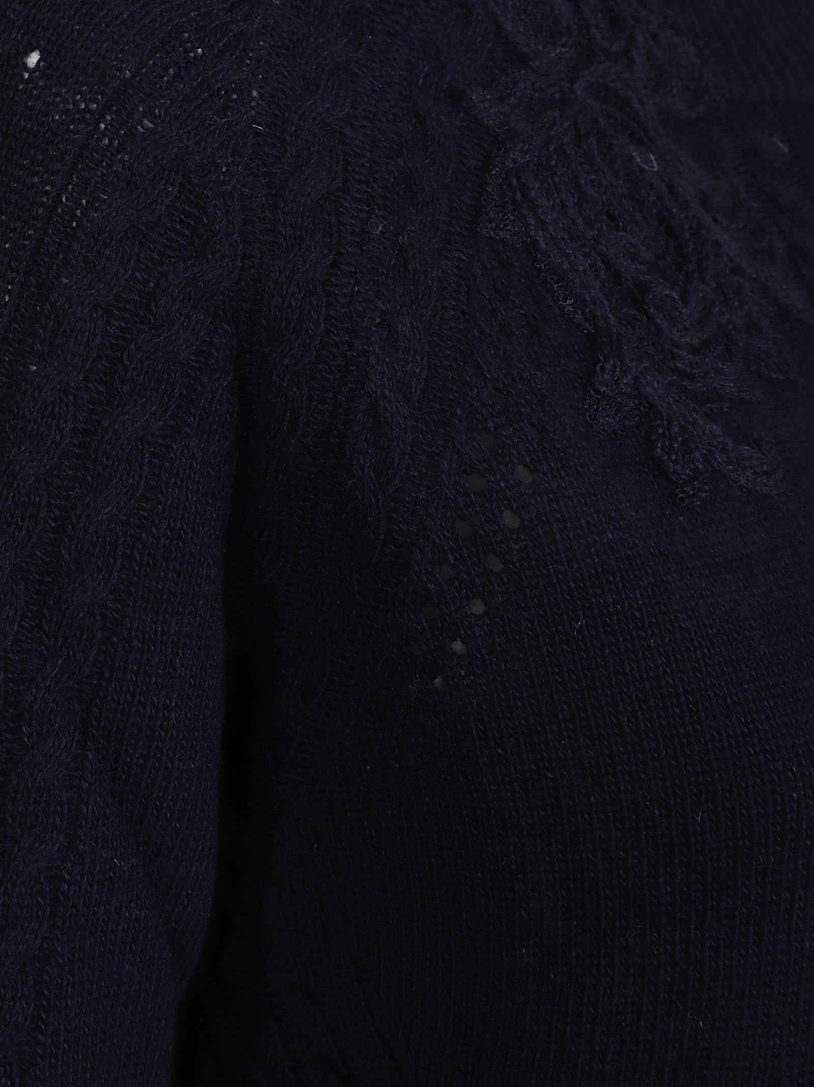 Ermanno Scervino Cable Knit Sweater With Floral Lace Detailing In Blue