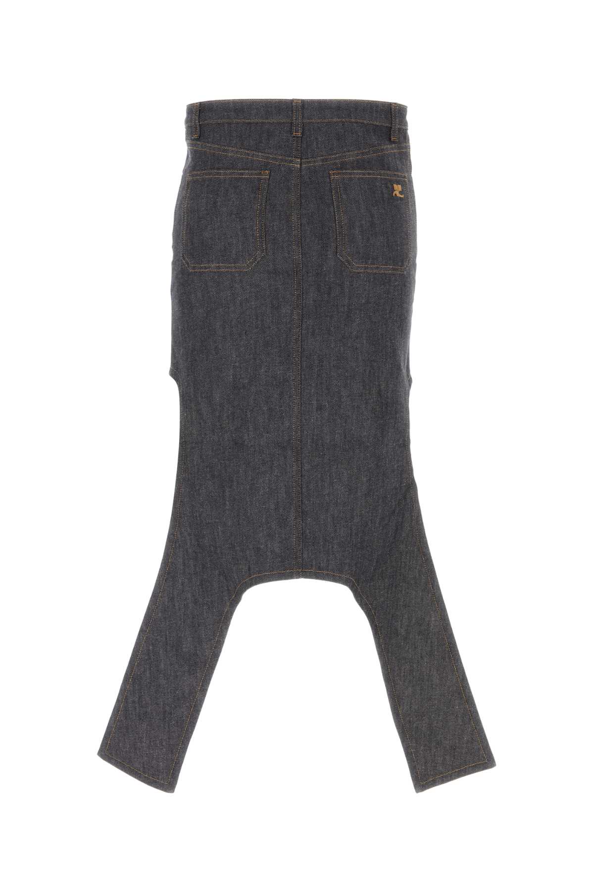 Courrèges Gray Reversed Denim Midi Skirt In Darkheathergrey
