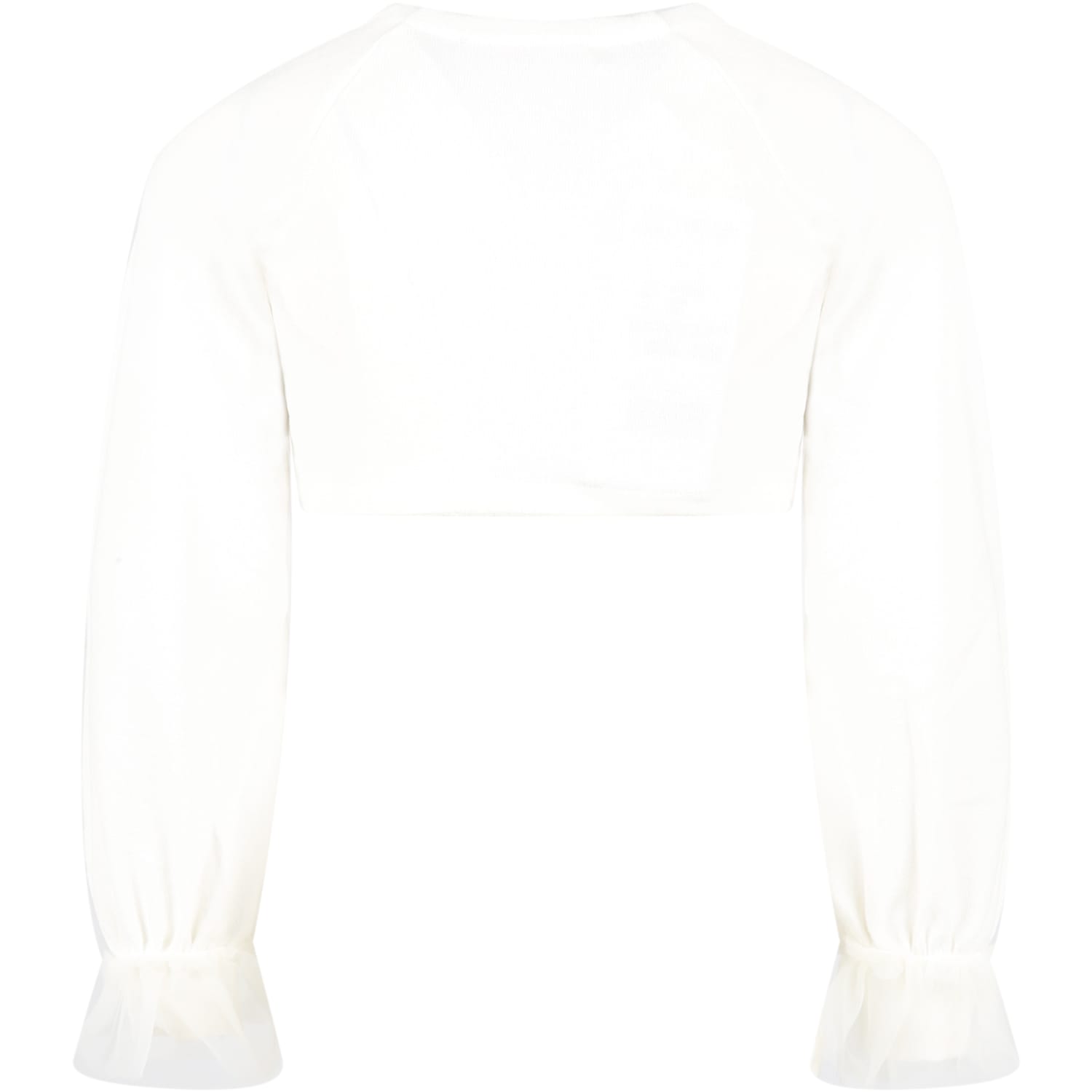 Monnalisa Ivory Cardigan For Girl With Logo In Ivory