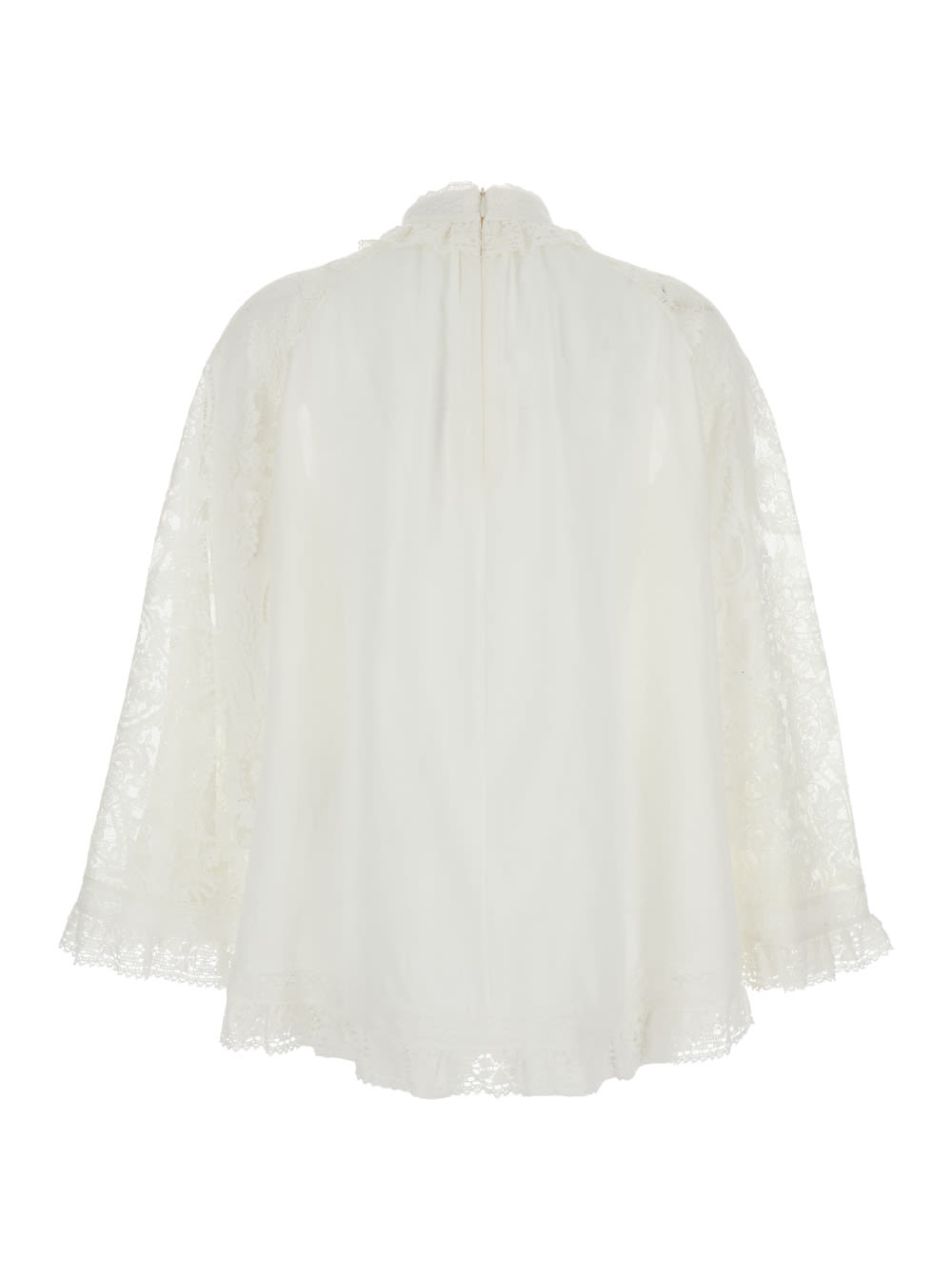 Zimmermann Ascension White Blouse With Lace Panels And Scallop Hem In Ramie Woman In Neutral