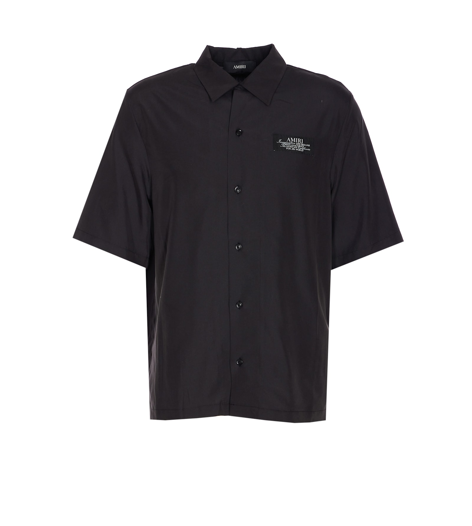Amiri Mens Black Spirit Logo-patch Woven Bowling Shirt