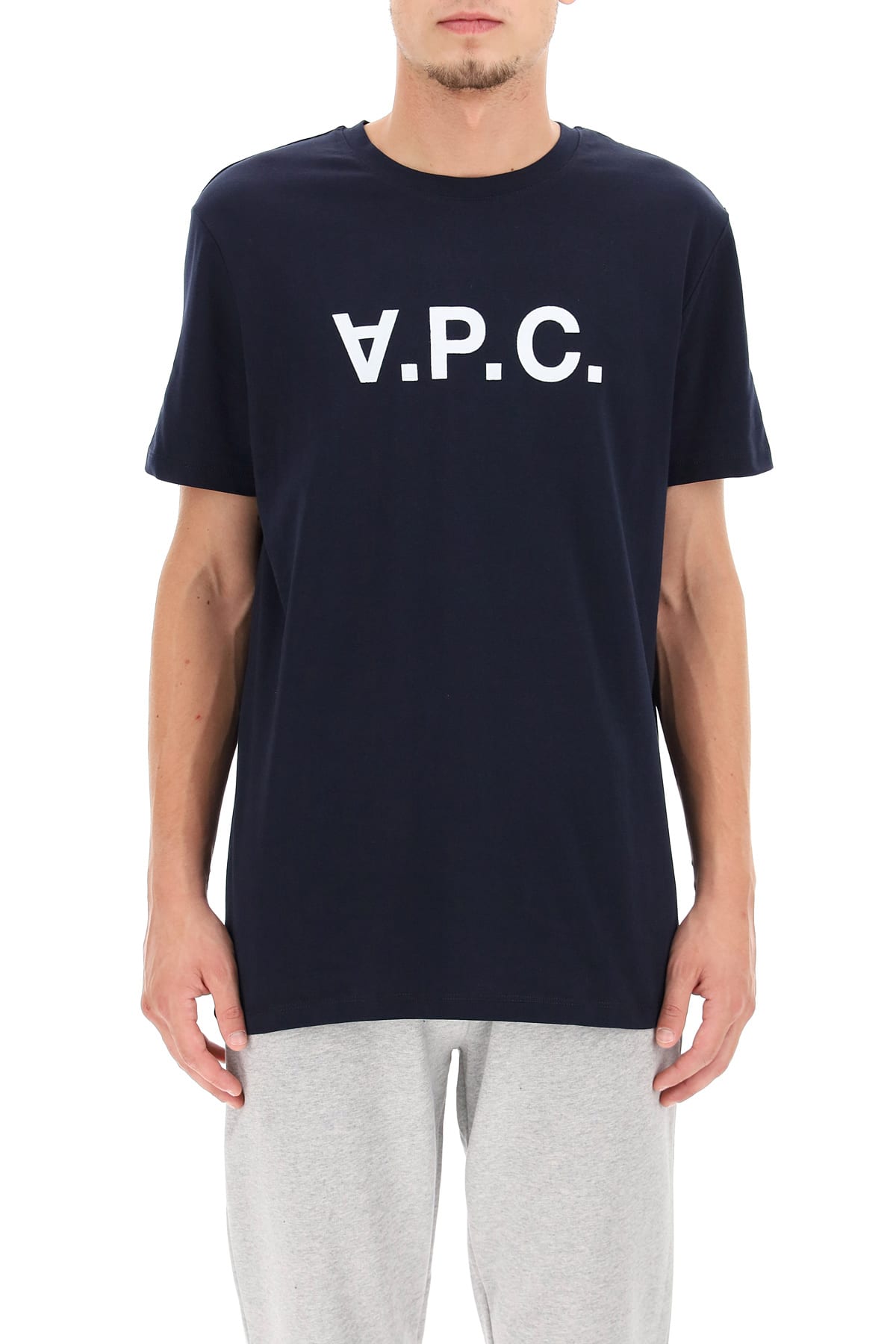 Shop Apc Flocked Vpc Logo T-shirt In Dark Navy
