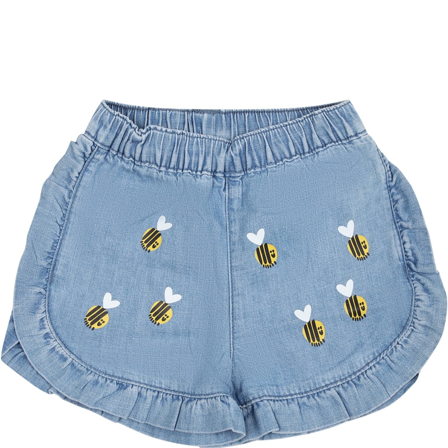 Shop Stella Mccartney Blue Shorts For Baby Girl With Beees In Denim