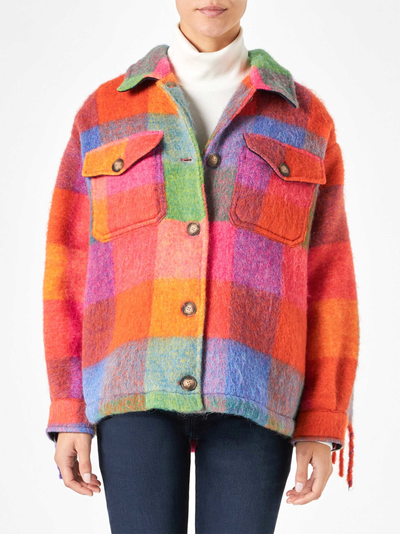 Mc2 Saint Barth Woman Overshirt With Fringe In Multicolor