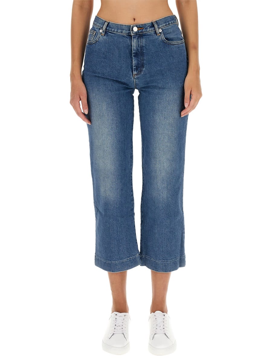 Apc Wide-leg Jeans With Belt Loops And Five-pocket Design In Azure