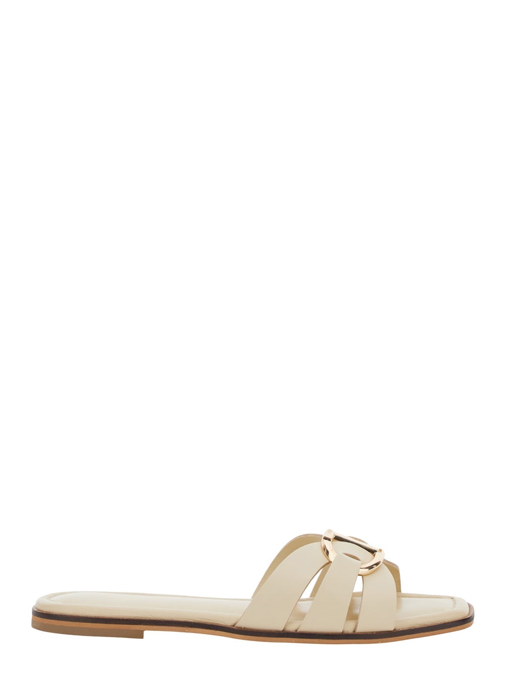 TWINSET BEIGE SANDALS WITH LOGO PLAQUE ON THE FRONT AND SQUARE TOE IN LEATHER WOMAN