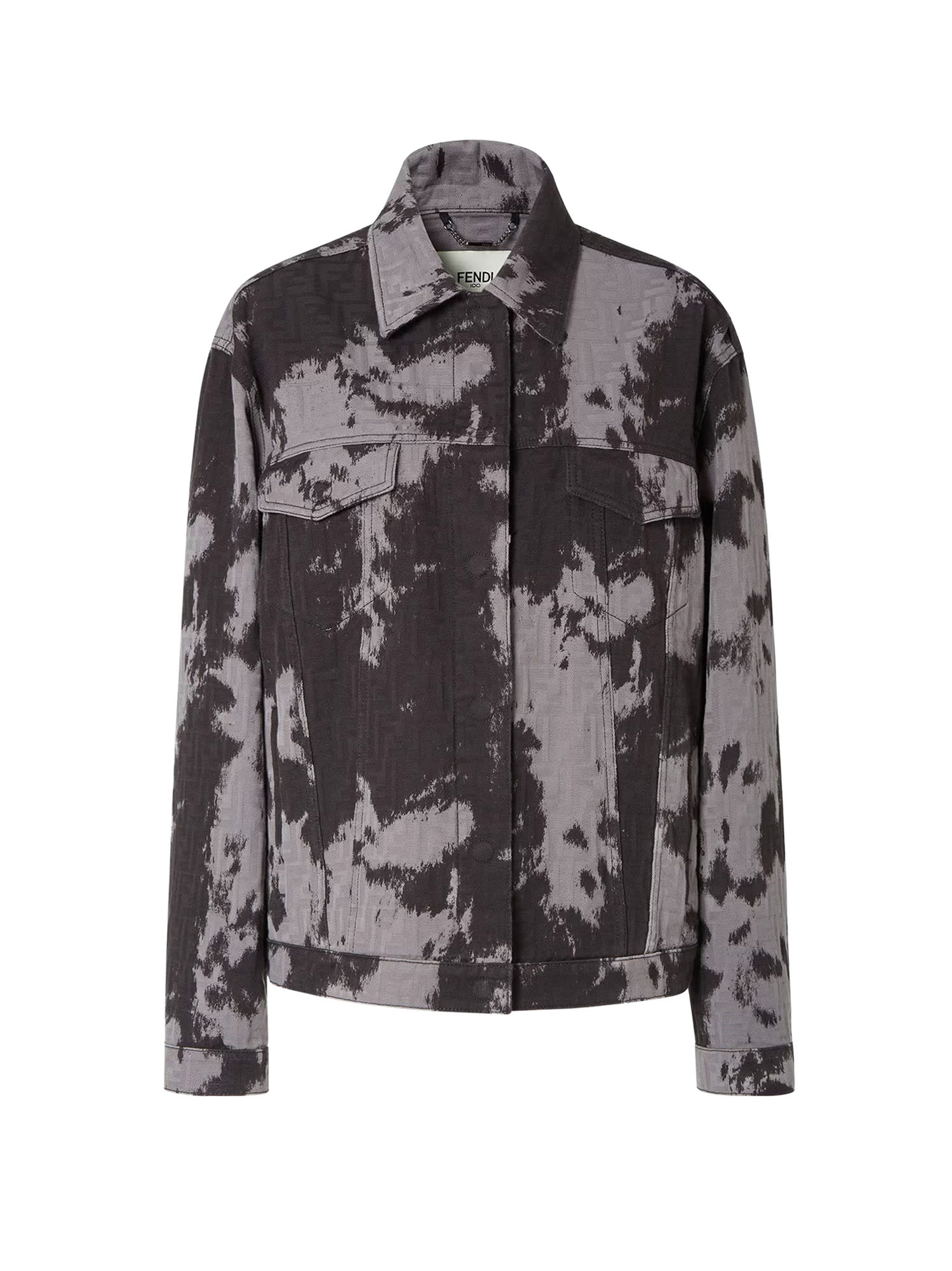 Fendi Women Ff Animalier Denim Jacket In Gray