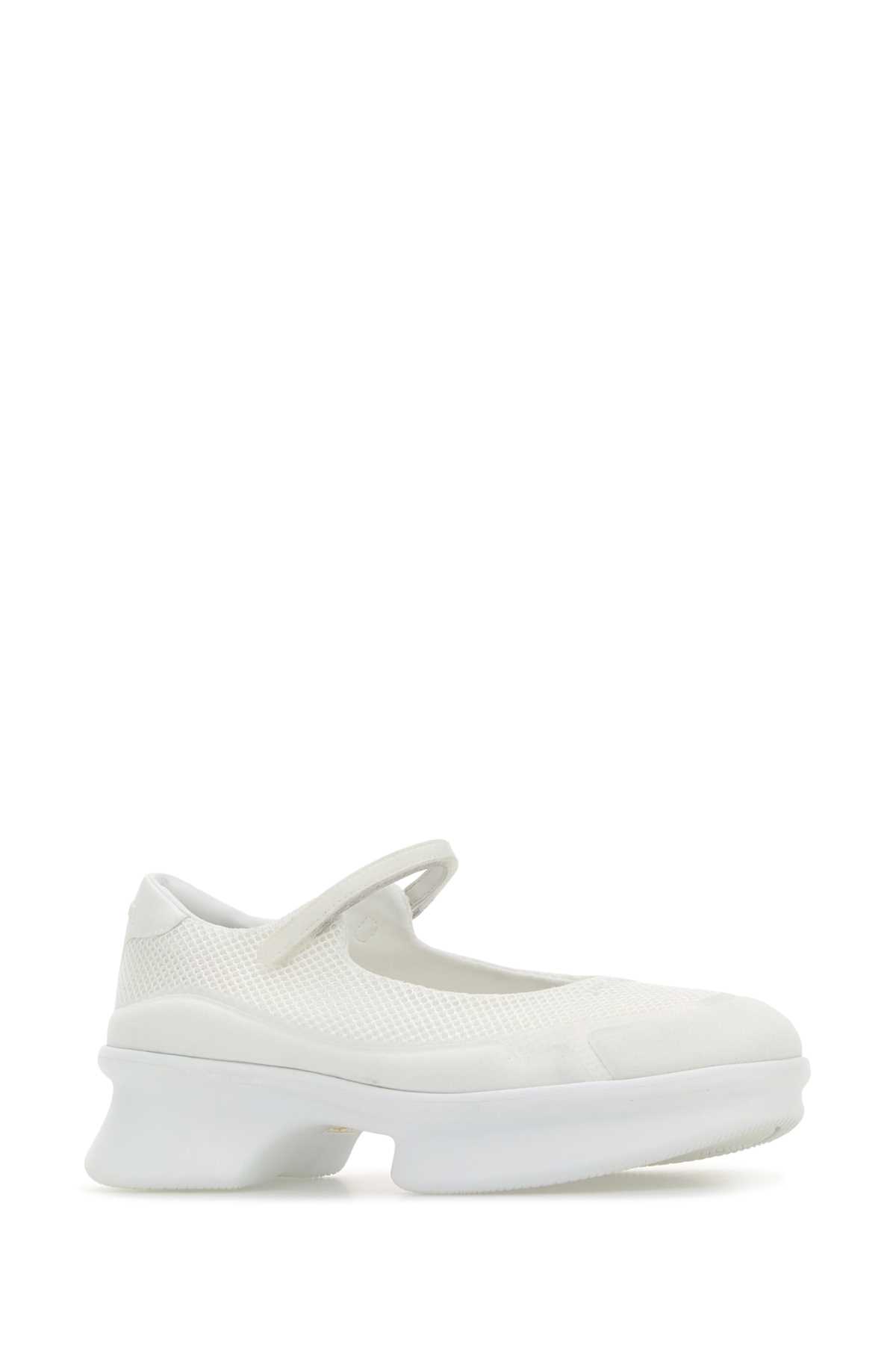 Prada Mesh Upper Platform Ballerinas With Strap Detail In White