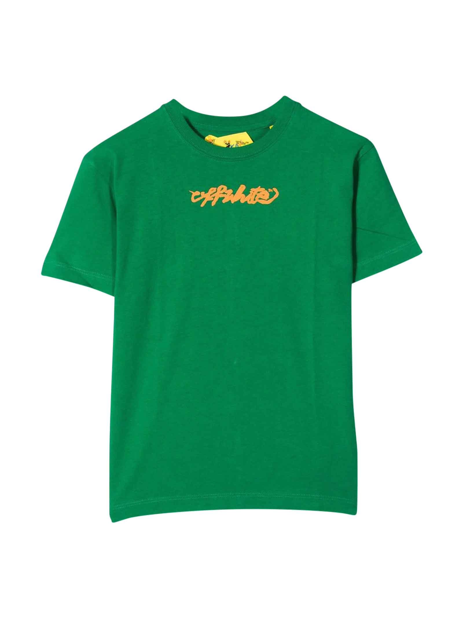 Off-White Green T-shirt With Orange Print