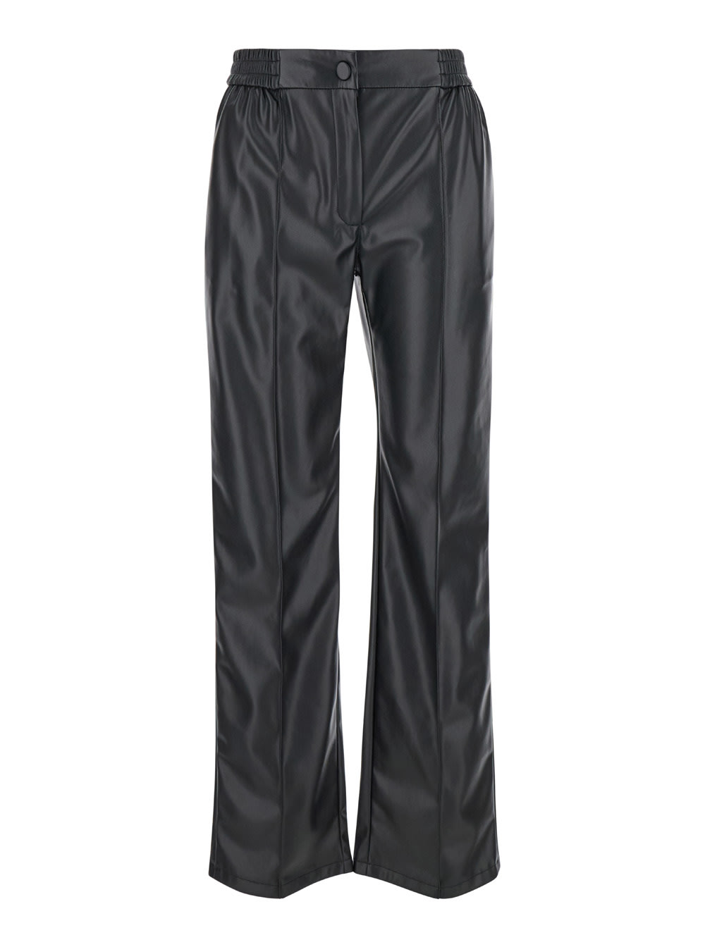 TwinSet Black Pants With Elastic Waistband And Logo In Eco Leather Woman