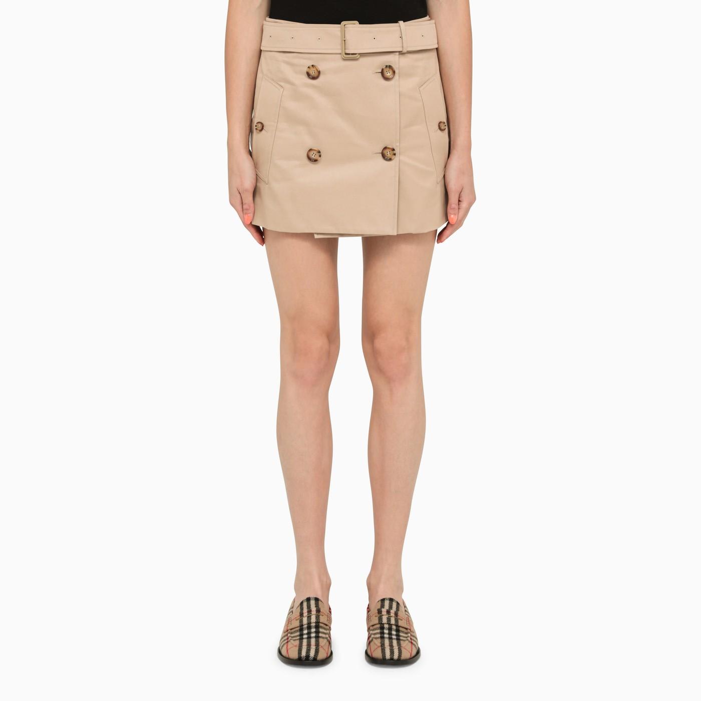 Shop Burberry Beige Cotton Miniskirt In Neutrals