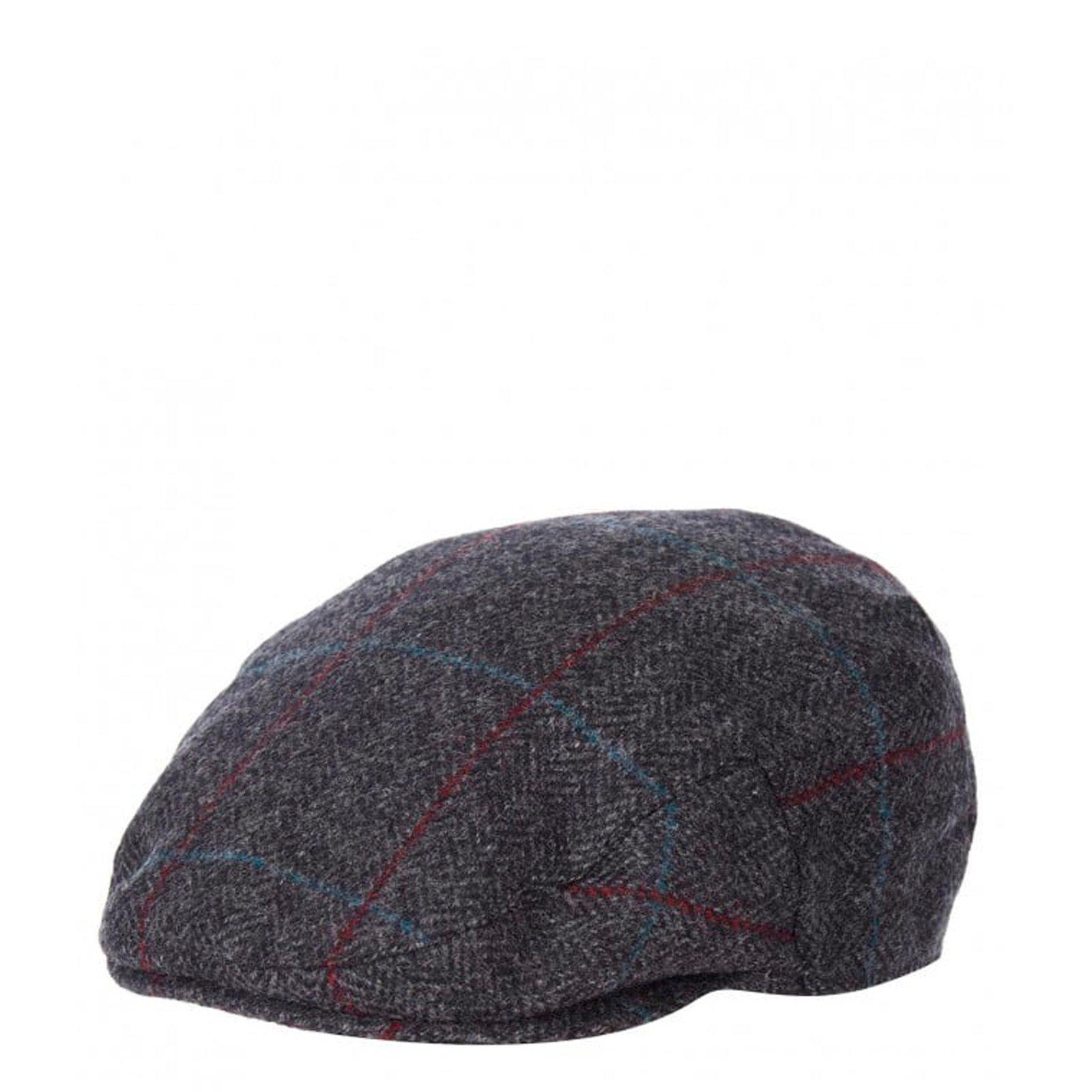 Shop Barbour Crieff Flat Cap In Charcoal/red/blue