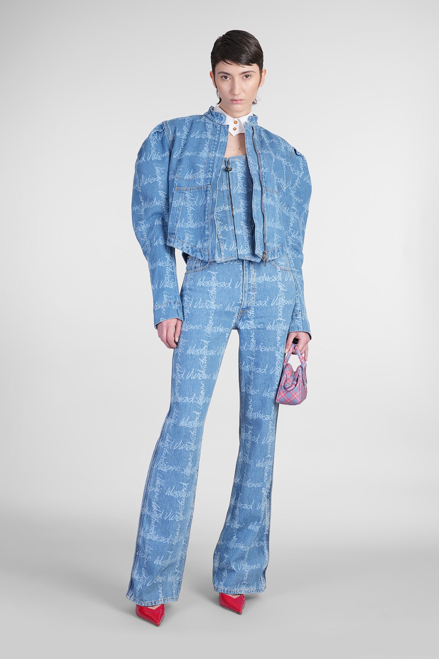 Vivienne Westwood Mens Grid/blue Filli Brand-print Relaxed-fit Denim Jacket In Blue