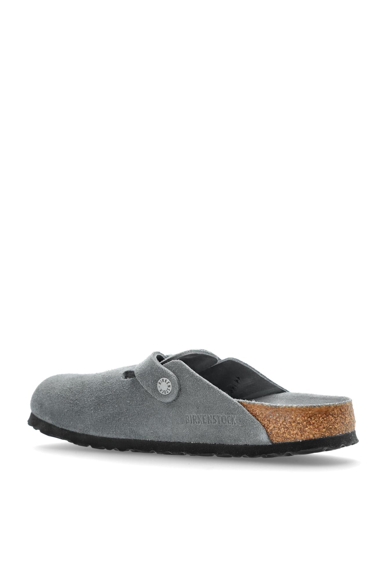 Birkenstock Suede Leather Open Back Slippers In Gray