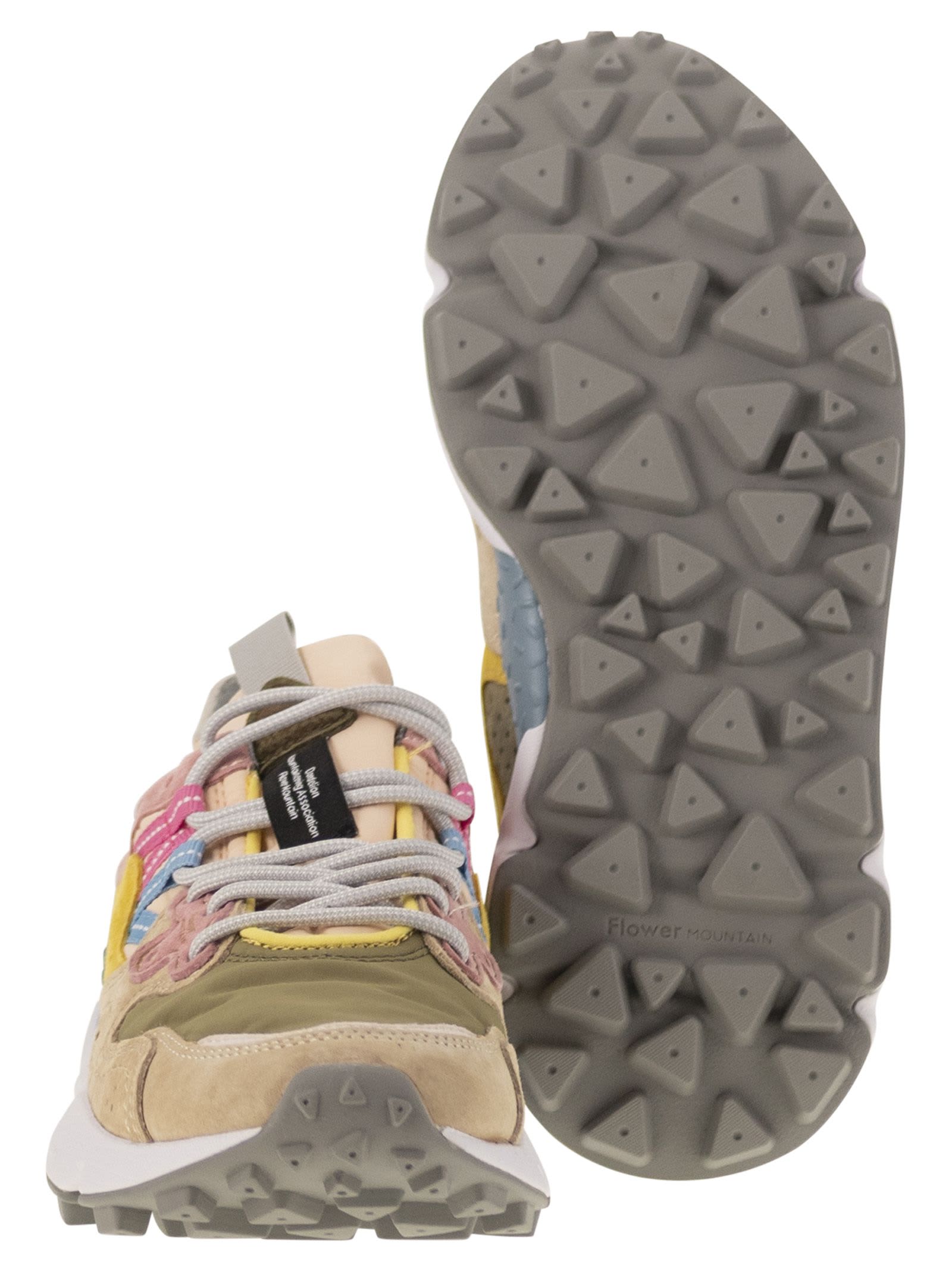 Flower Mountain Yamano 3 Suede And Nylon Dark Rose And Chestnut Sneakers In Pink/brown