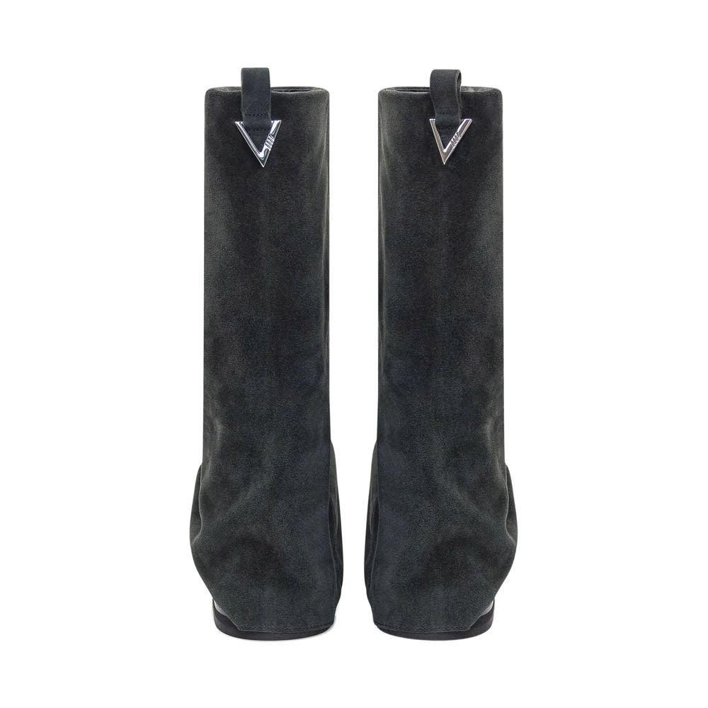 Attico Slouch Suede Knee-high Boots In Gray