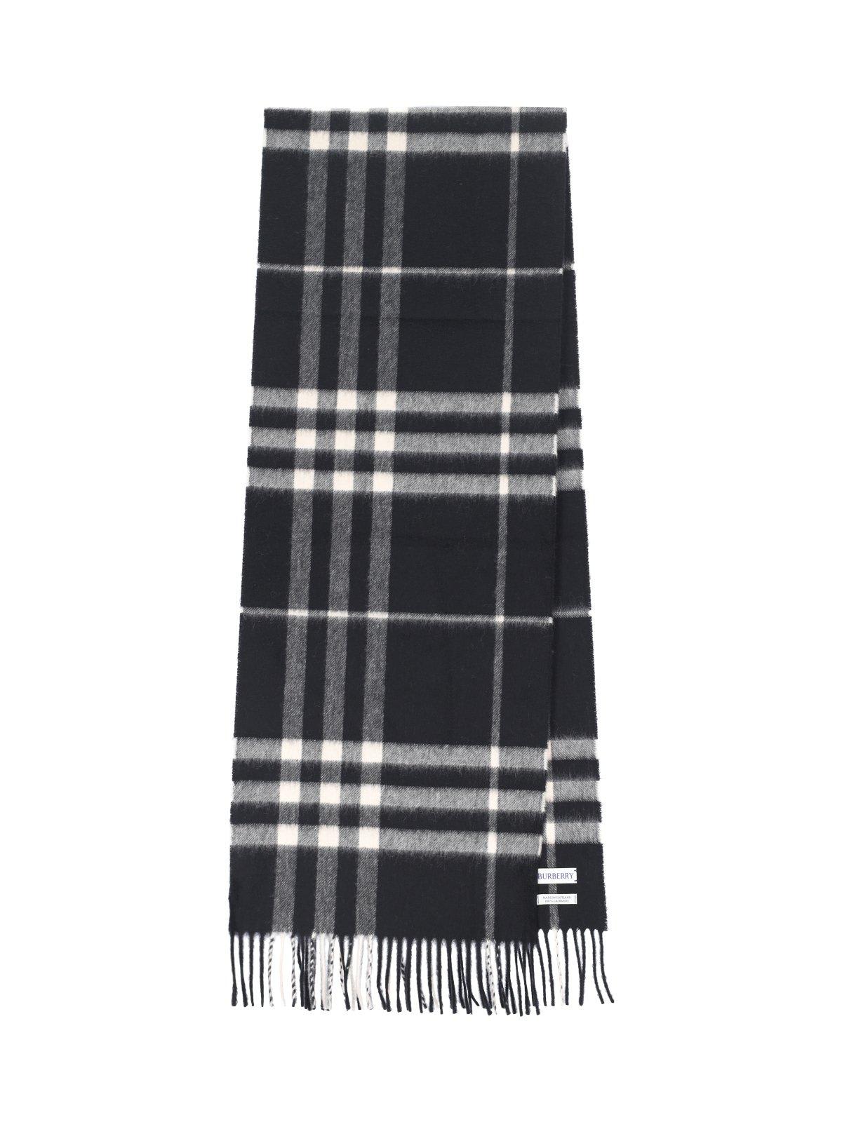 Burberry Checked Fringed-edge Scarf In Black