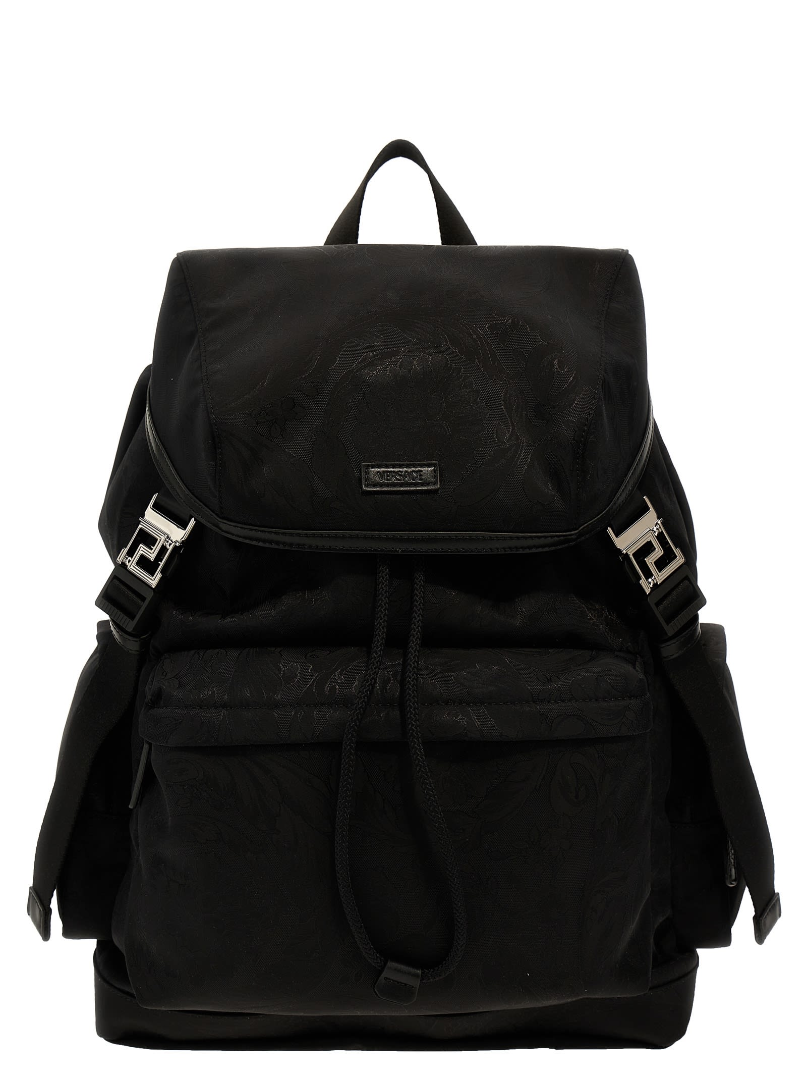 Versace Neo Nylon Jacquard Backpack In Black