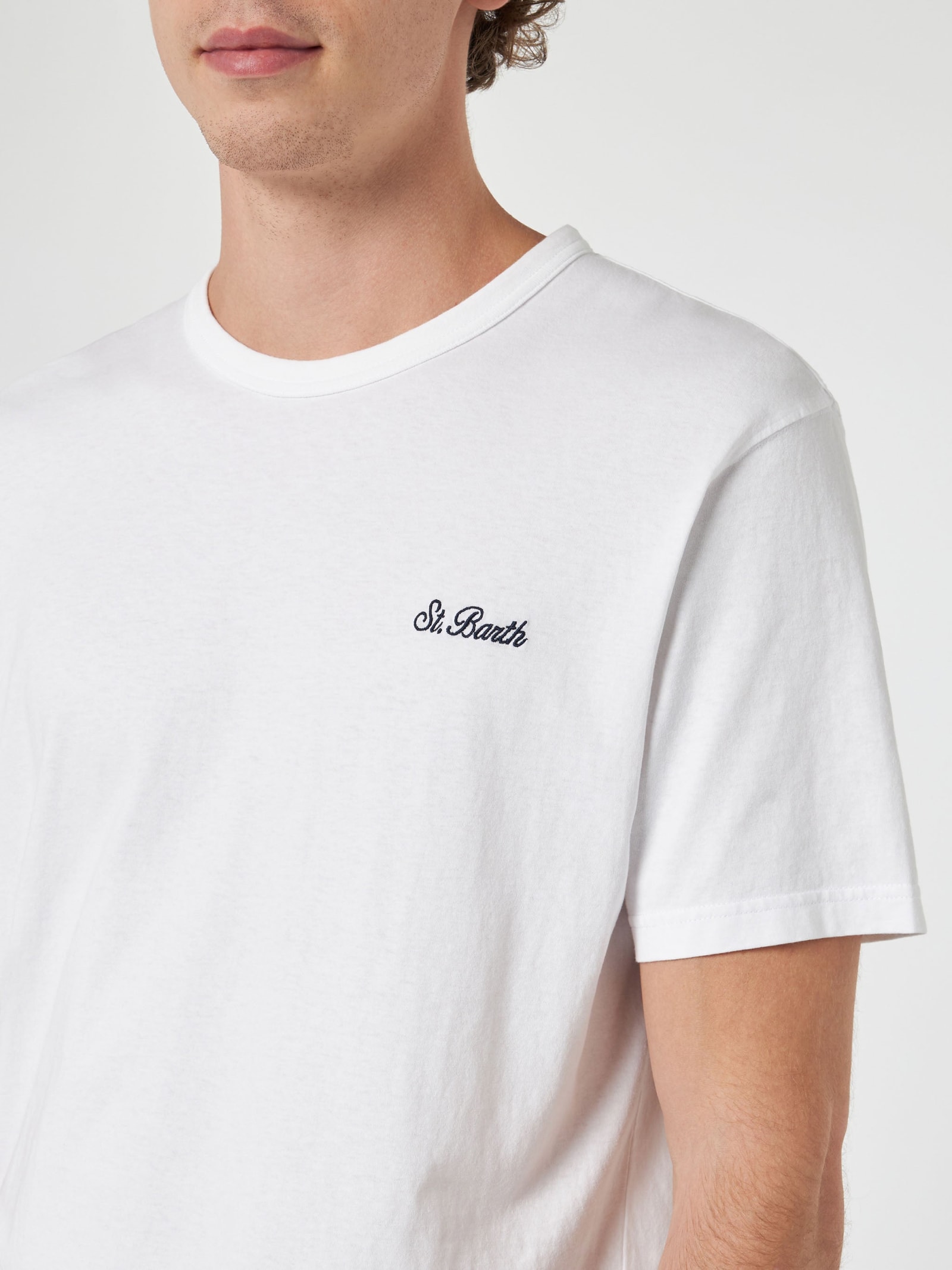 MC2 SAINT BARTH MAN WHITE COTTON JERSEY T-SHIRT DOVER WITH ST. BARTH EMBROIDERY