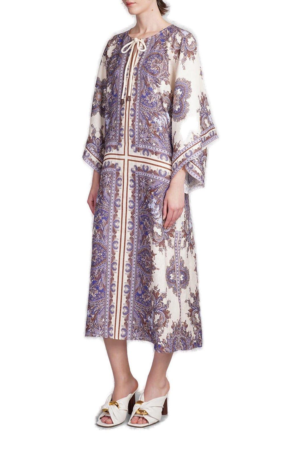 Shop Zimmermann Pattern-printed Drawstring Dress In Purple