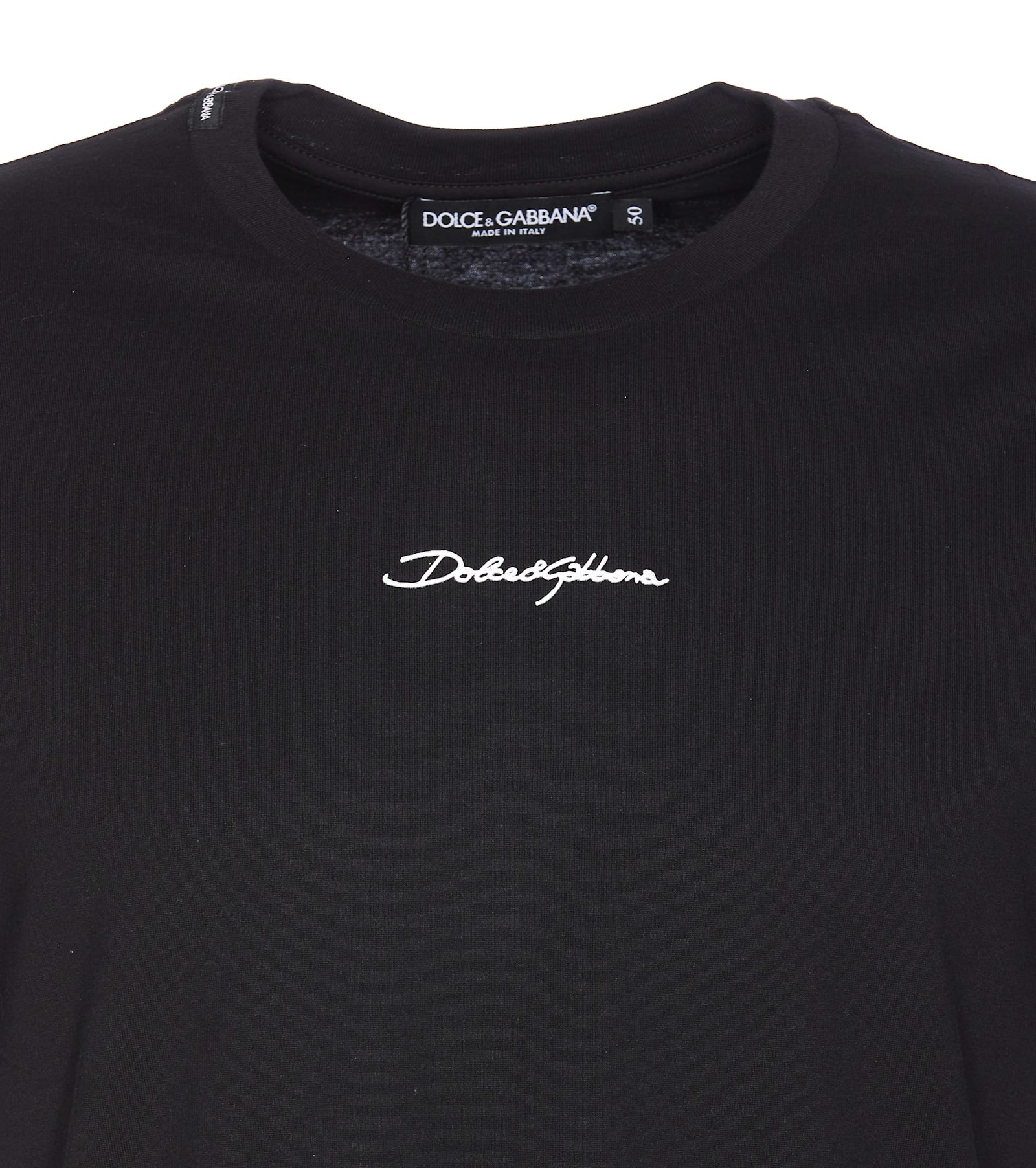 Dolce & Gabbana Black Crewneck T-shirt With Signature Logo In Cotton Man In Black