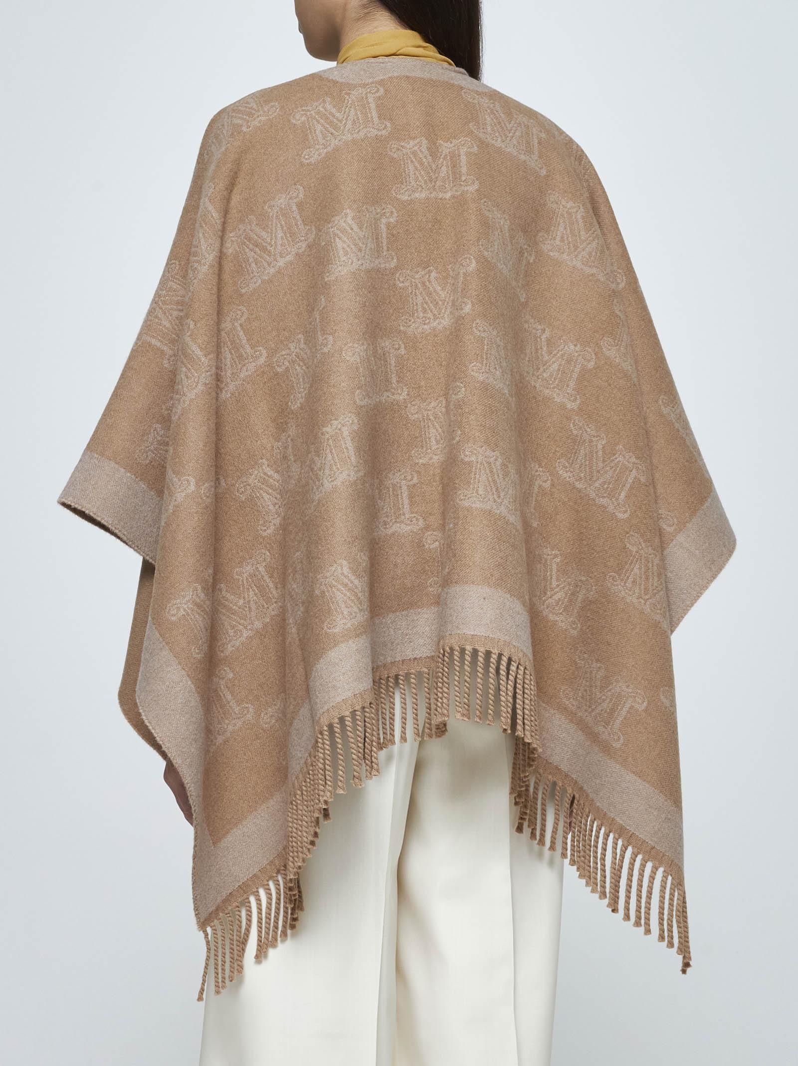 Shop Max Mara Frine Logo-pin Wool Cape In Neutrals