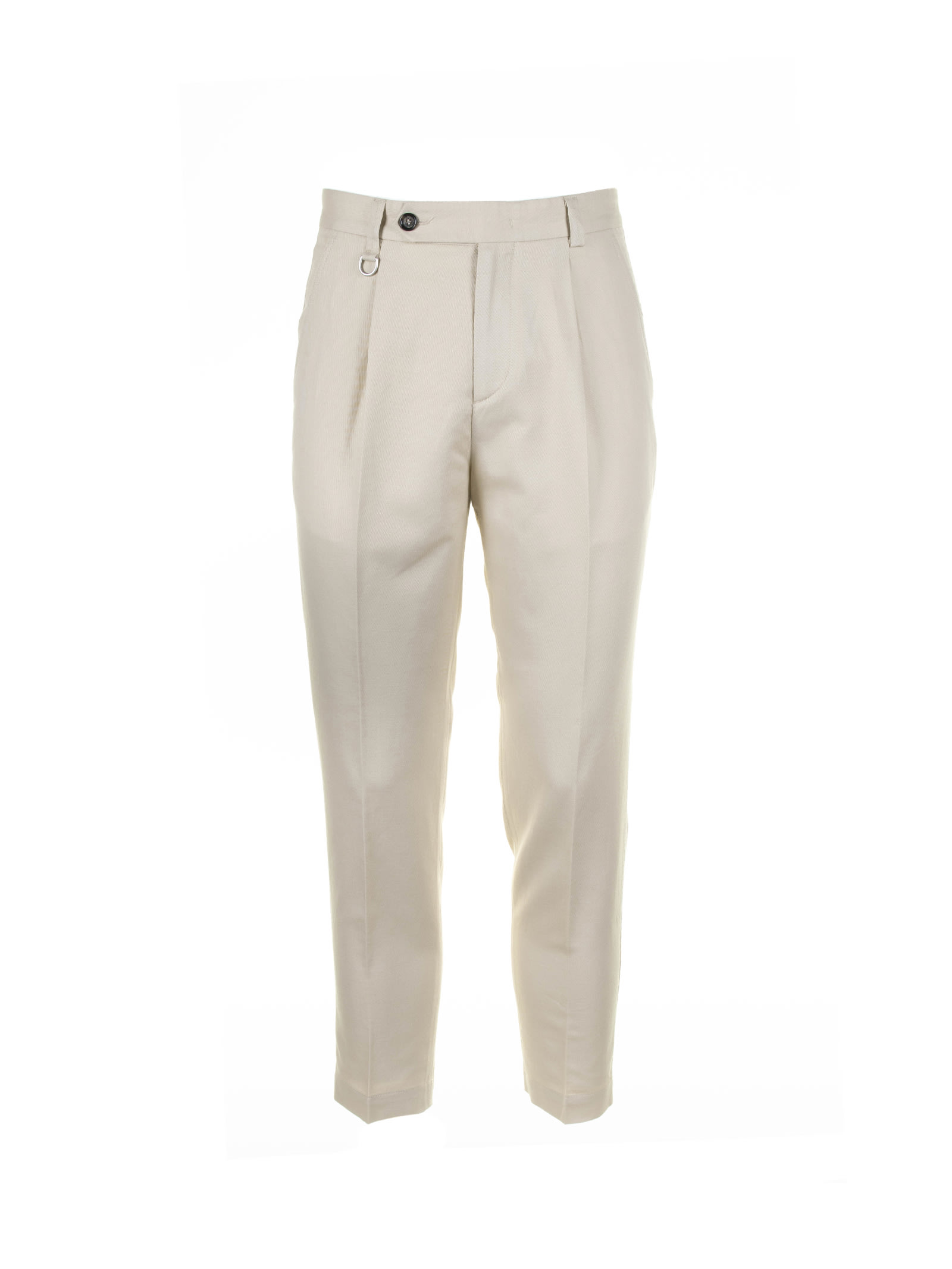 Beige Trousers In Cotton And Linen Blend