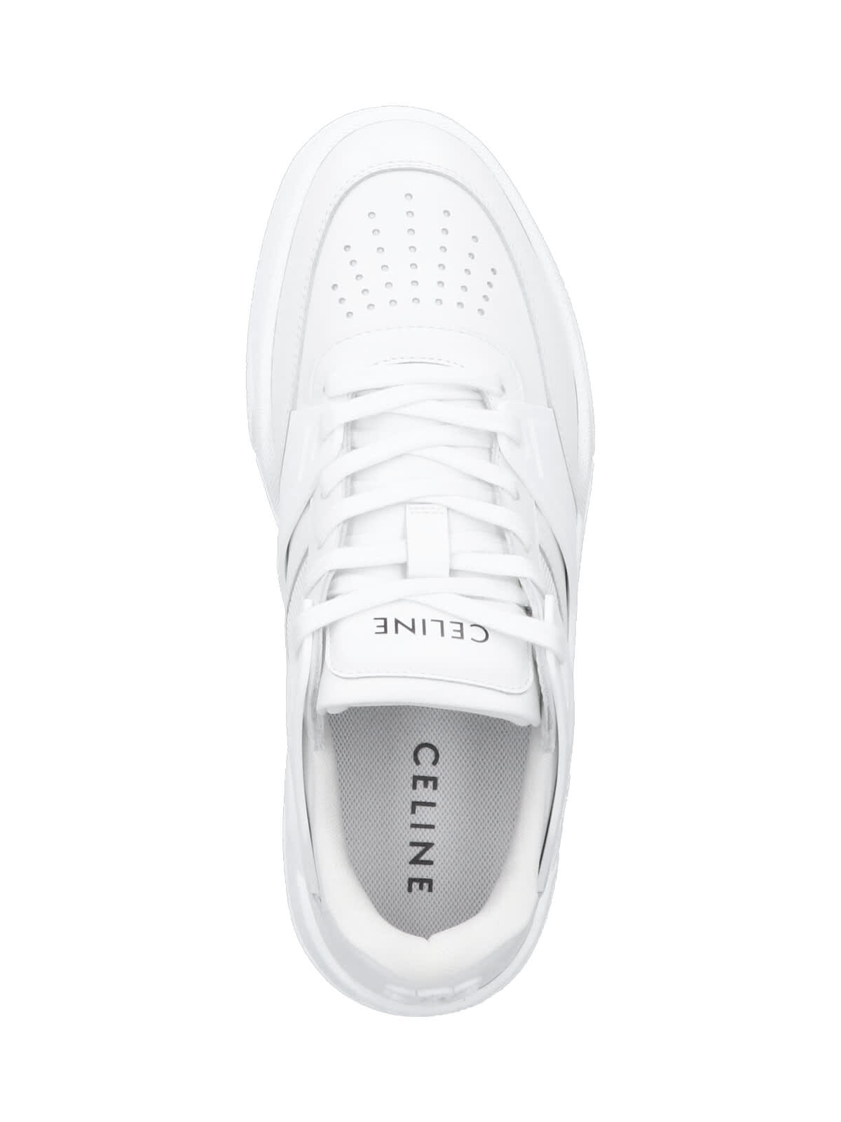 Celine Men Ct-09 Leather Sneakers With Mesh Inserts In White