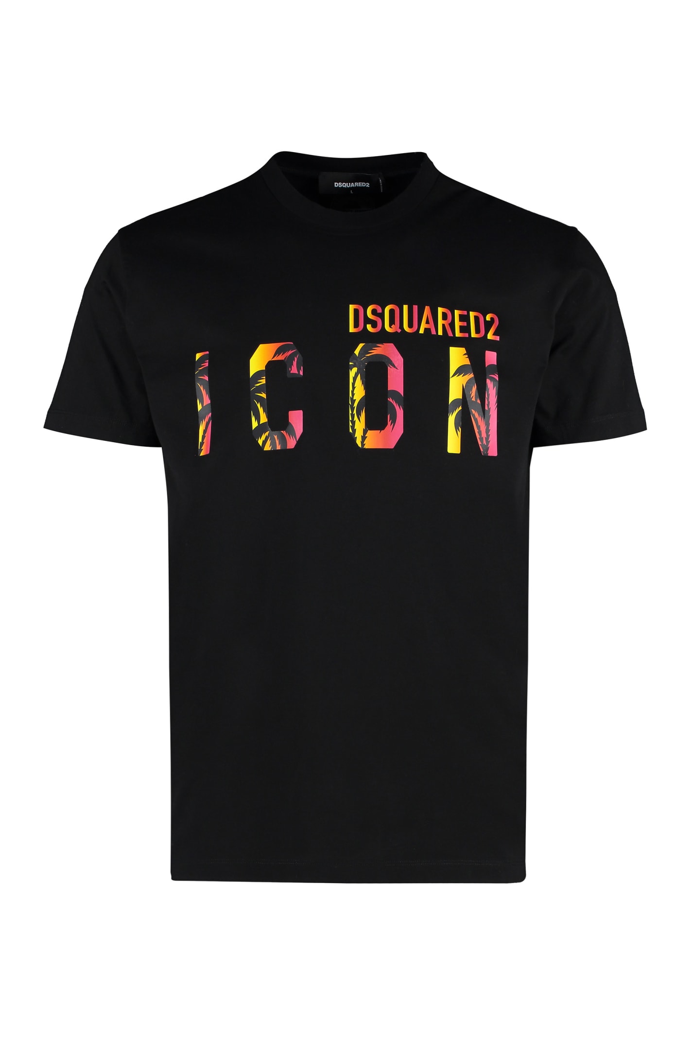 Shop Dsquared2 Printed Cotton T-shirt In Black