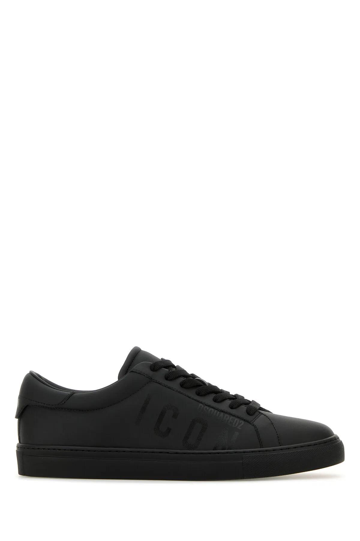 DSQUARED2 BLACK LEATHER CASSETTA SNEAKERS 