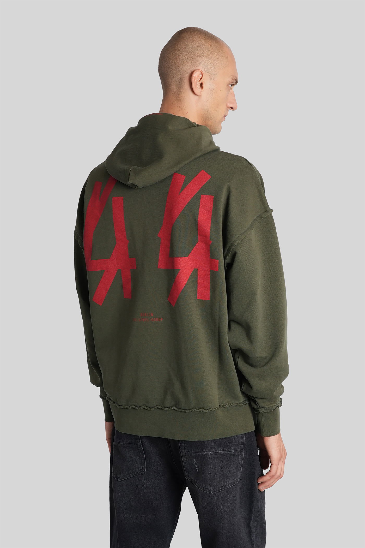 44 Label Group Logo-print Frayed-edge Hoodie In Green