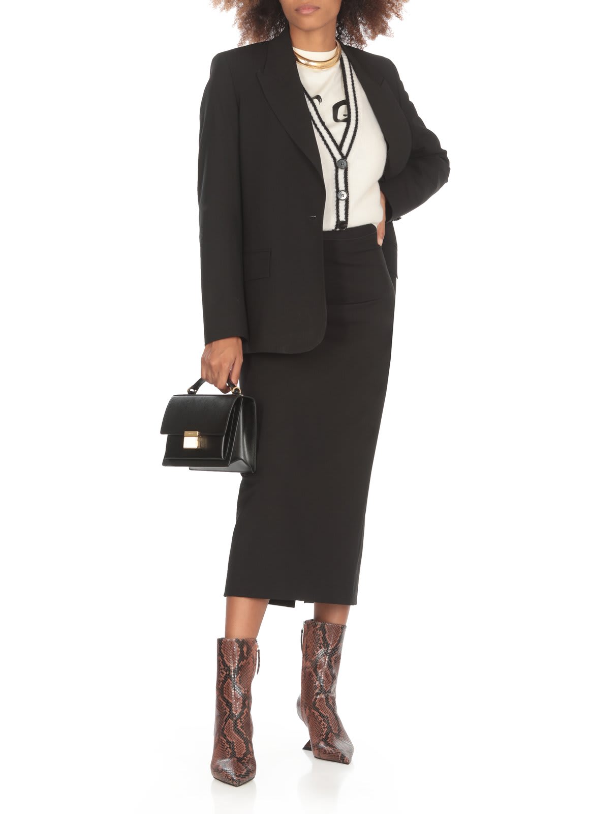 Msgm High-waist Logo-jacquard Midi Skirt In Black