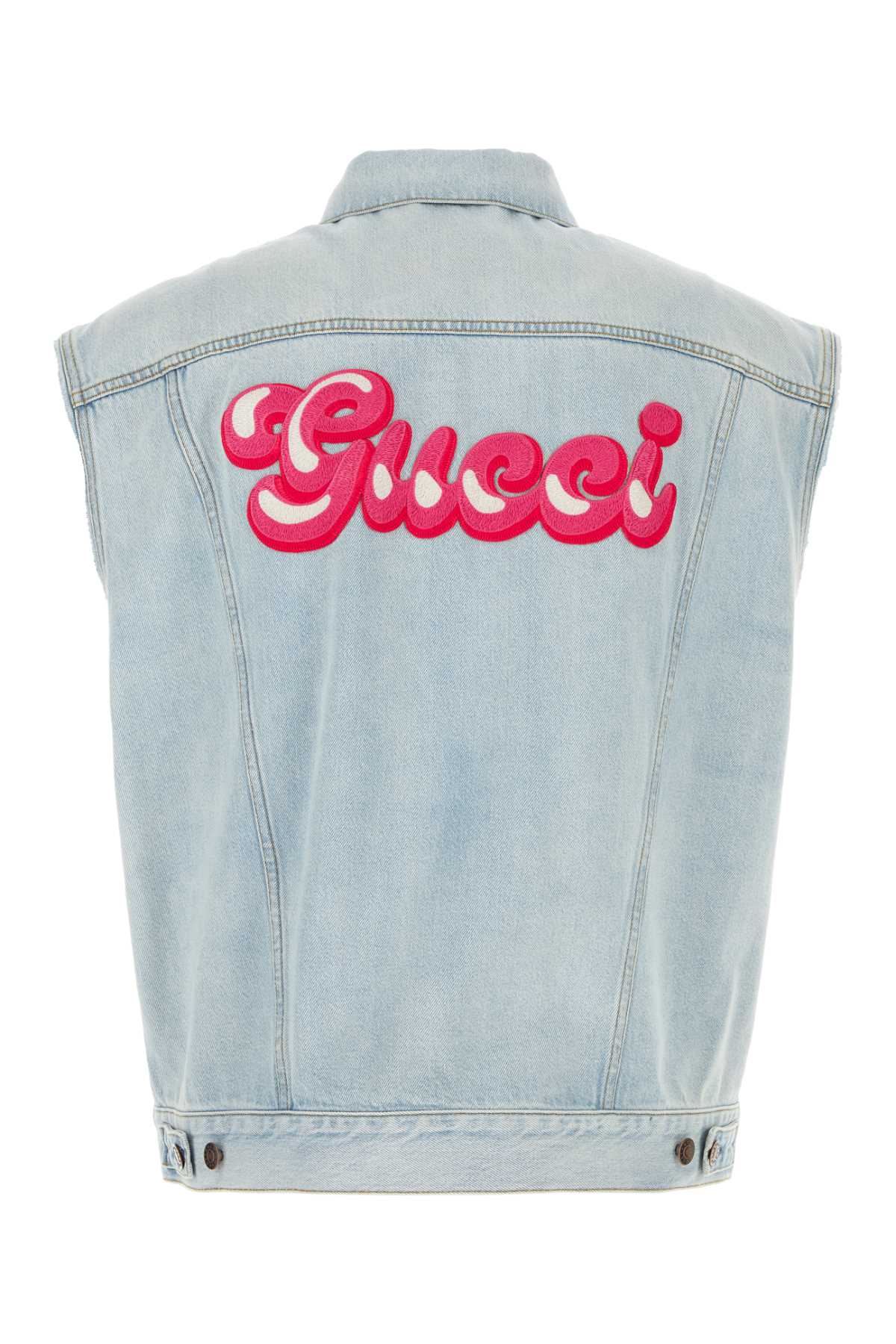 Shop Gucci Denim Sleeveless Jacket In Blue