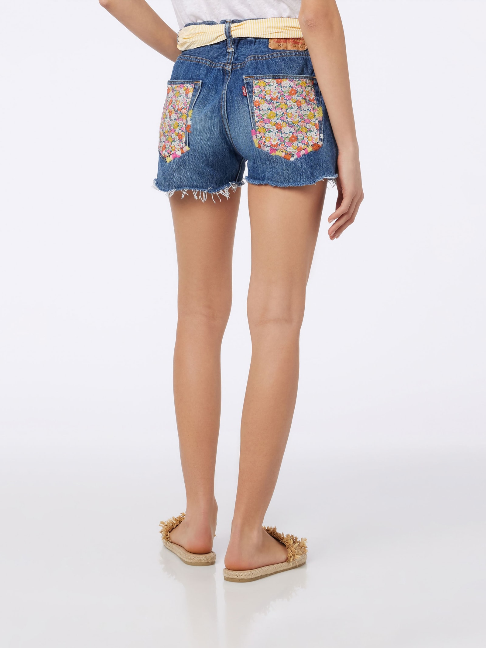 Shop Mc2 Saint Barth Woman Libby Denim Shorts Made With Liberty Fabric In Yellow