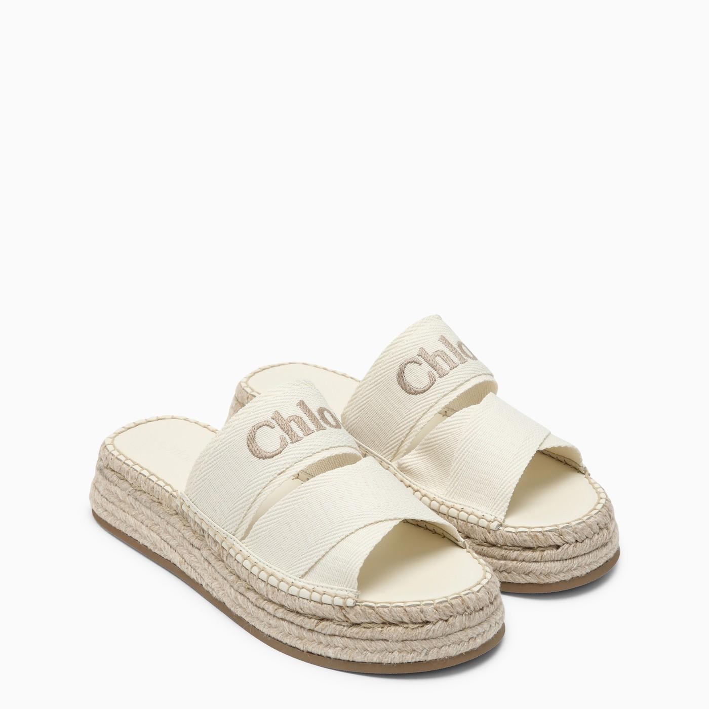 Shop Chloé Ivory Mila Flat Sandal With Logo In White