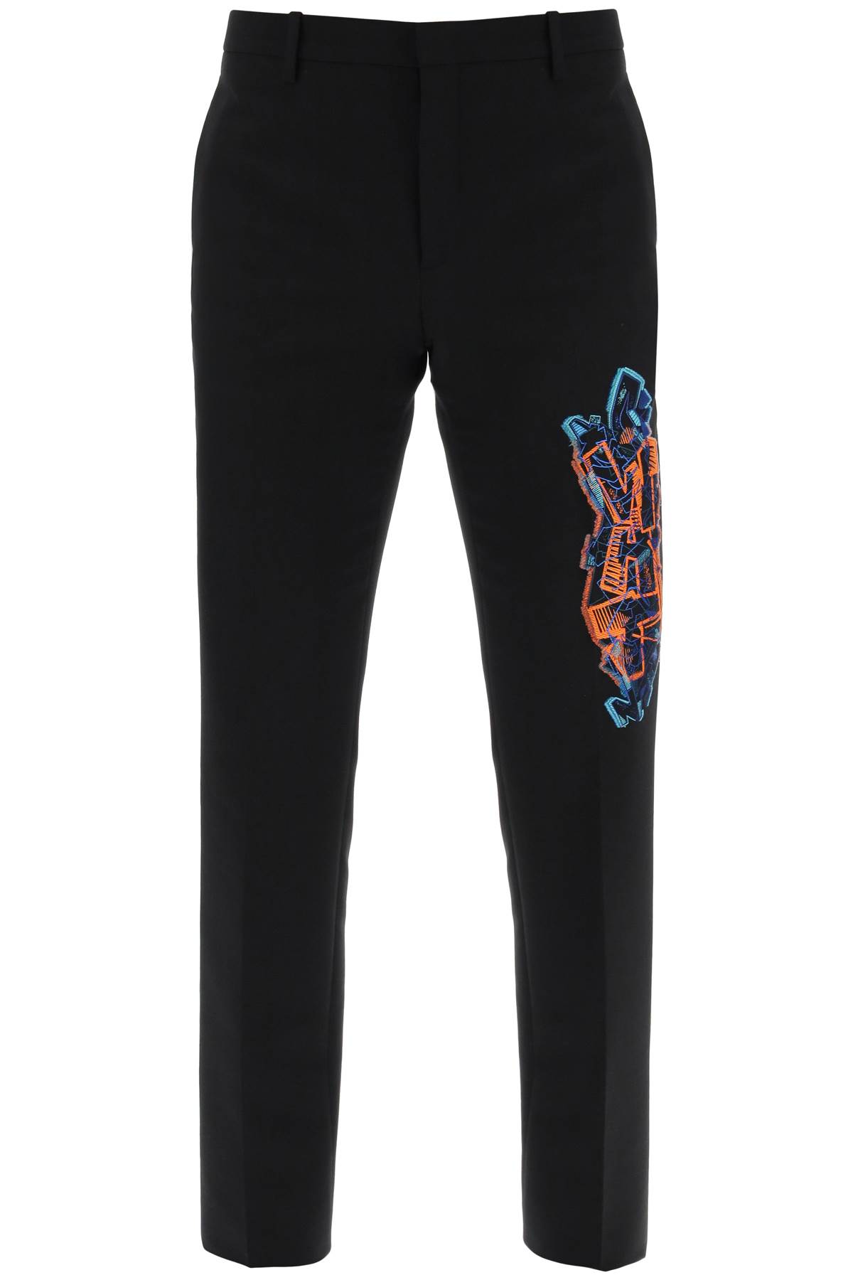 Shop Off-white Slim Pants With Graffiti Patch In Black Fluo Orange (black)
