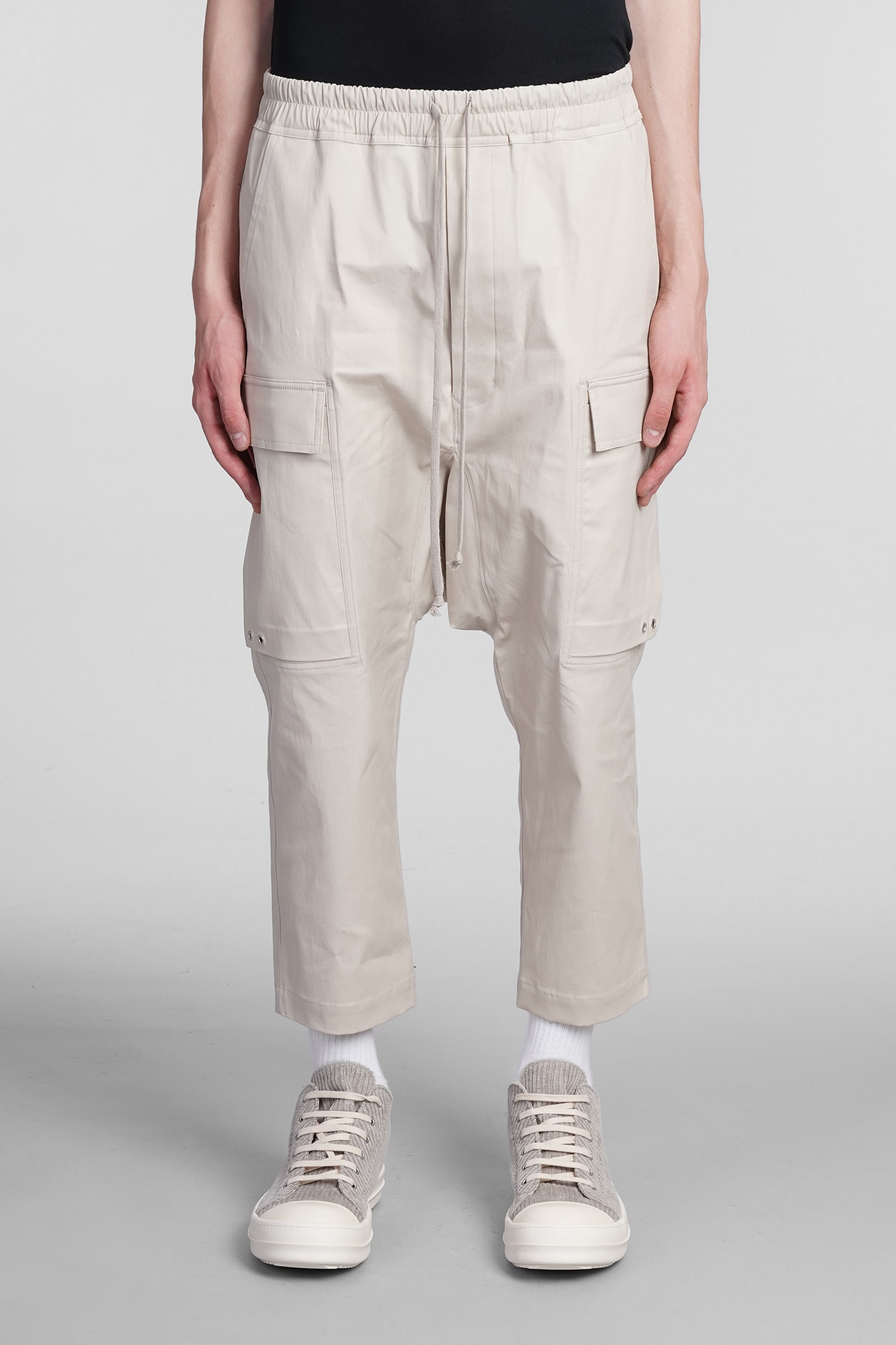 Rick Owens Cargo Cropped Pants In Grey Cotton