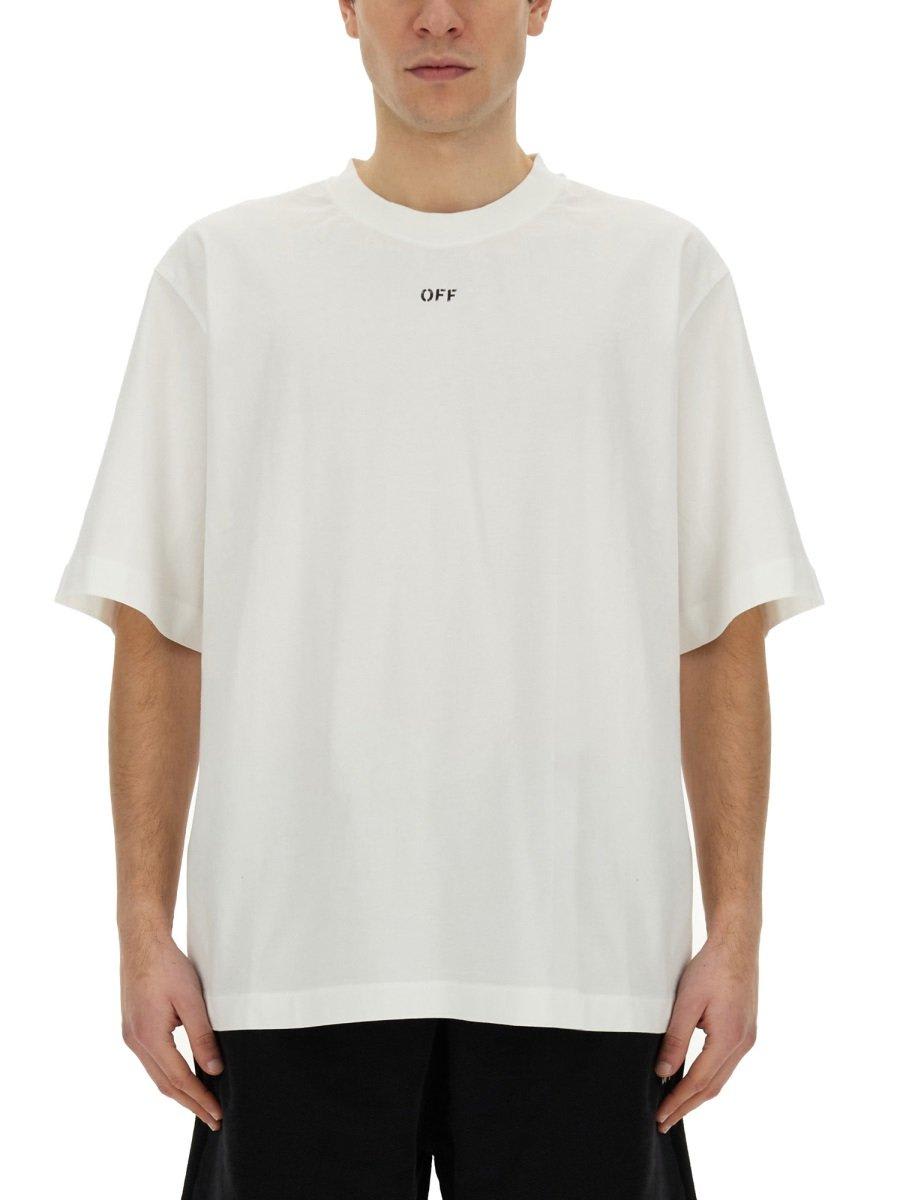 Shop Off-white Logo Printed Crewneck T-shirt In White/black