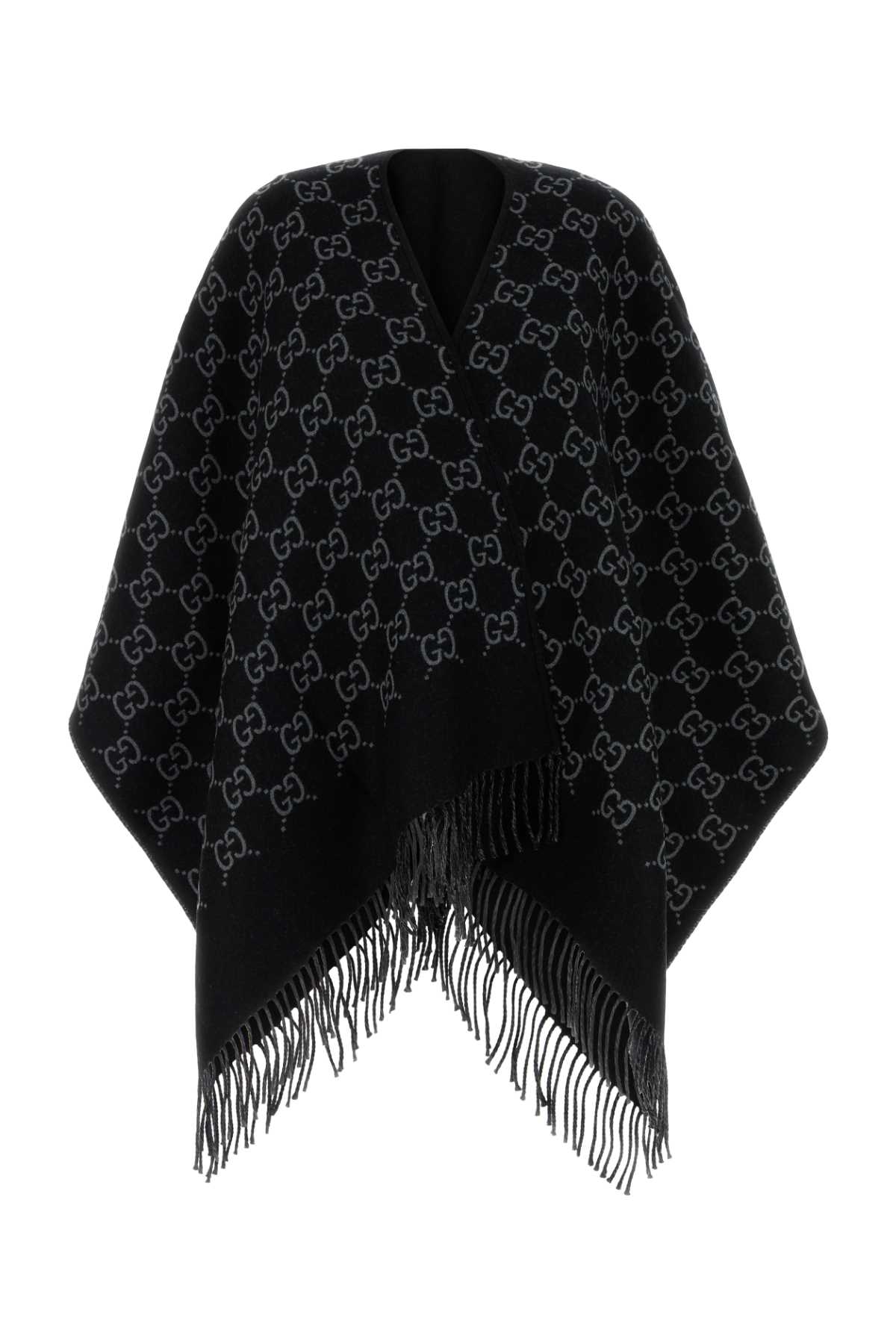 Gucci Embroidered Wool Cape In Black