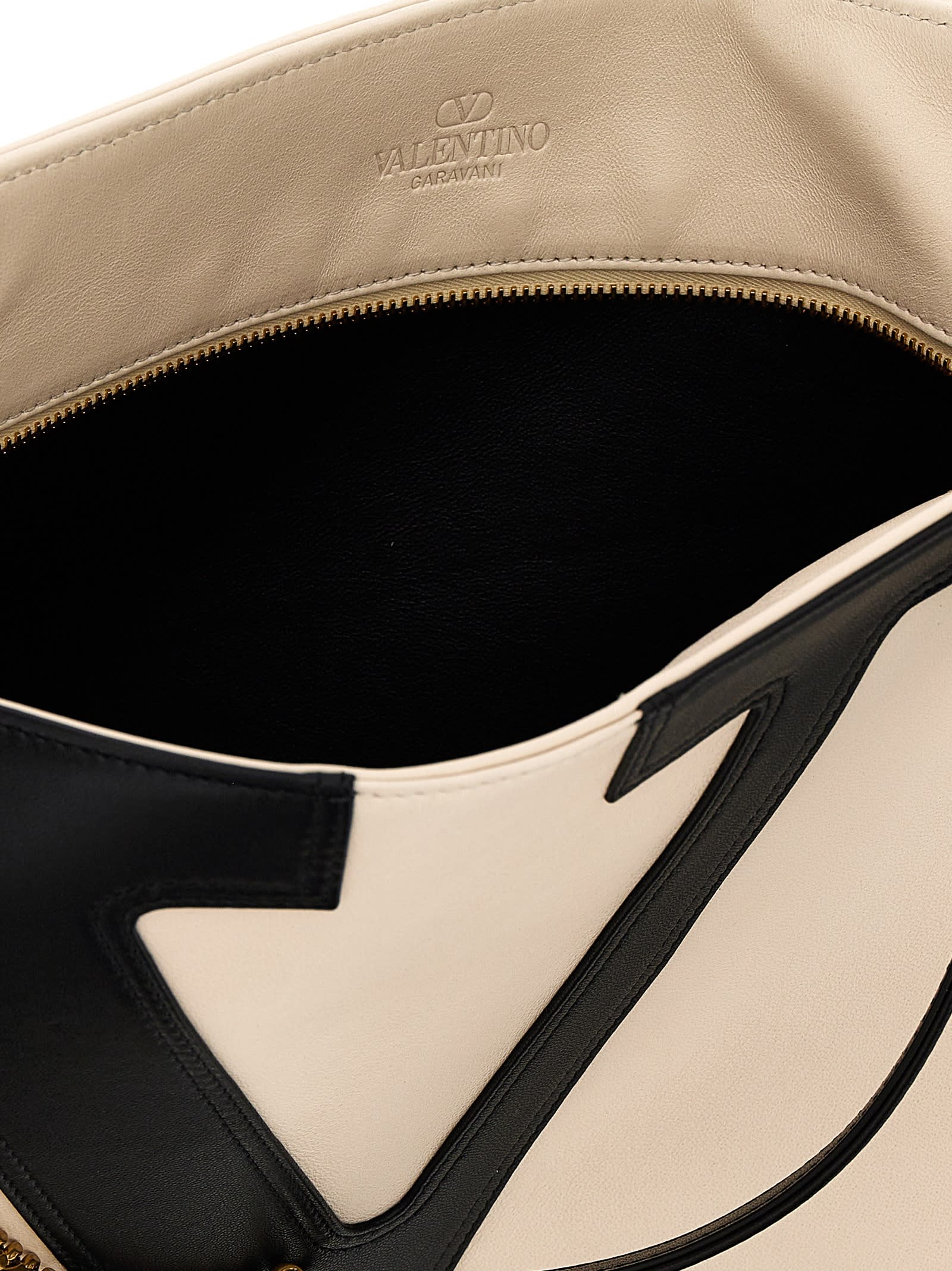 Valentino Garavani Garavani Viva Superstar Medium Nappa Leather Shopping Bag Woman Butter/black Uni In White/black