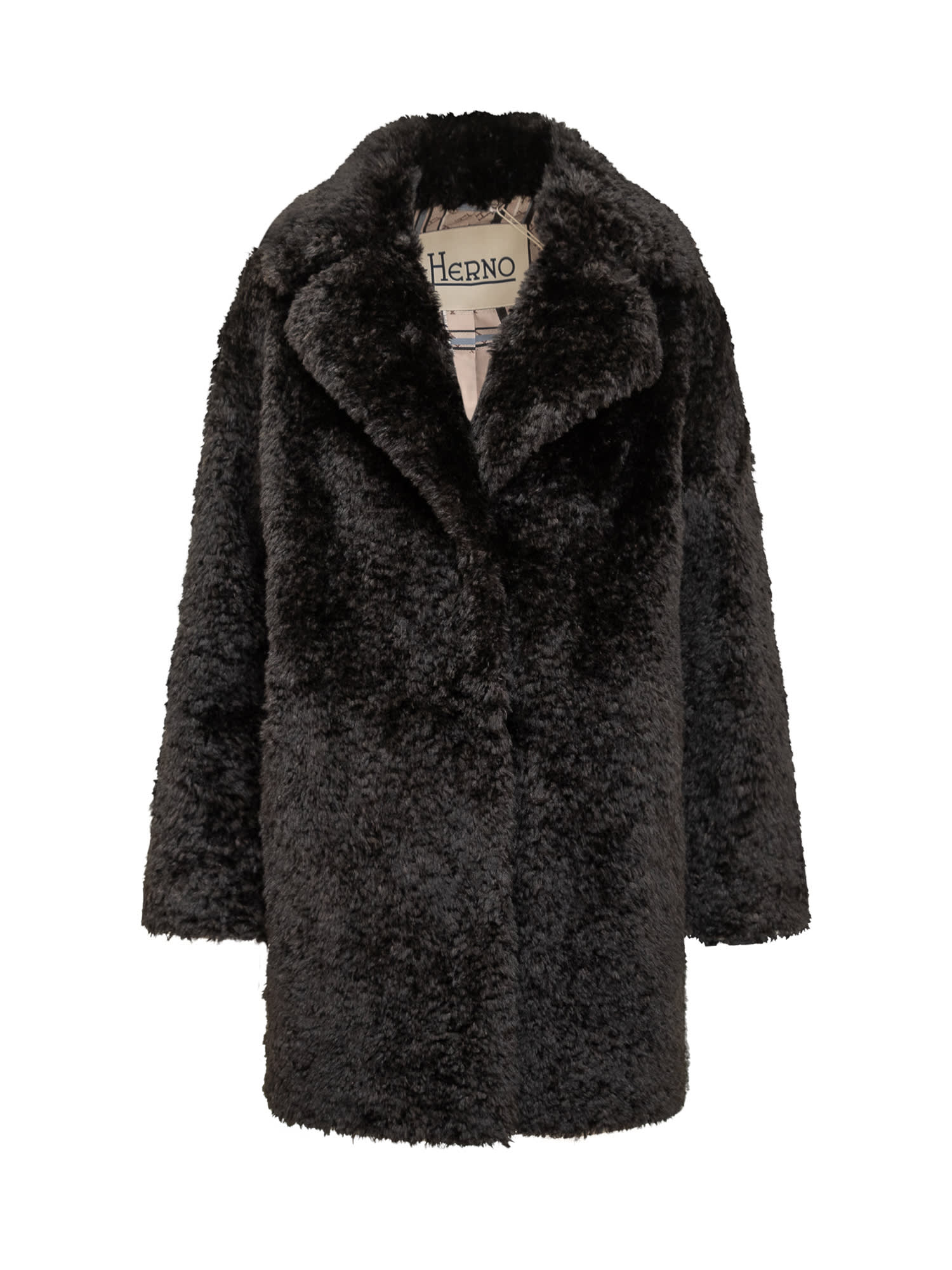 Shop Herno Fur Coat In Nero