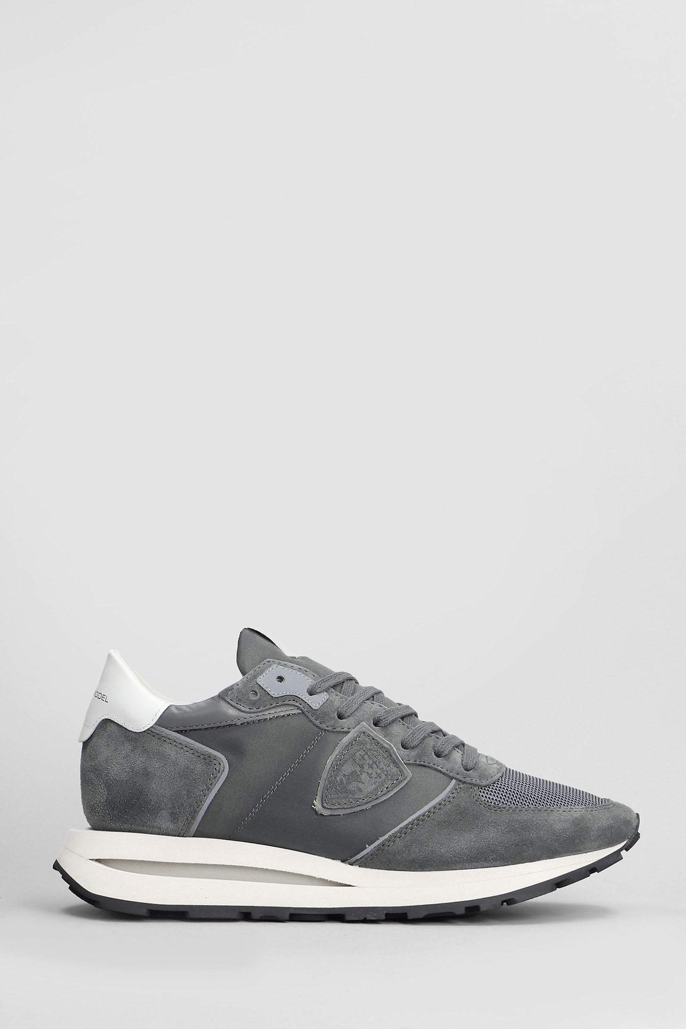 Shop Philippe Model Tropez Haute Low Sneakers In Grey Suede And Fabric