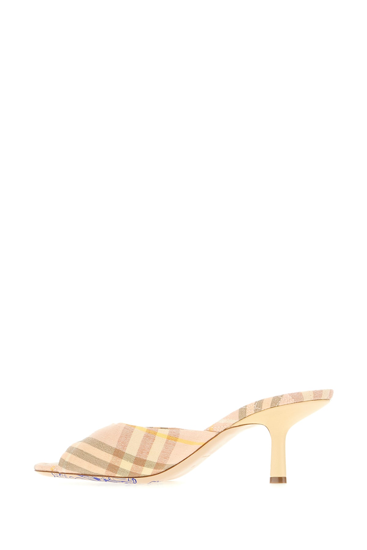 Burberry Beige Check Linen Mule Sandals With 6.5 Cm Heel Lf Mews 65 Chk 162393 In Teacup Ip Check