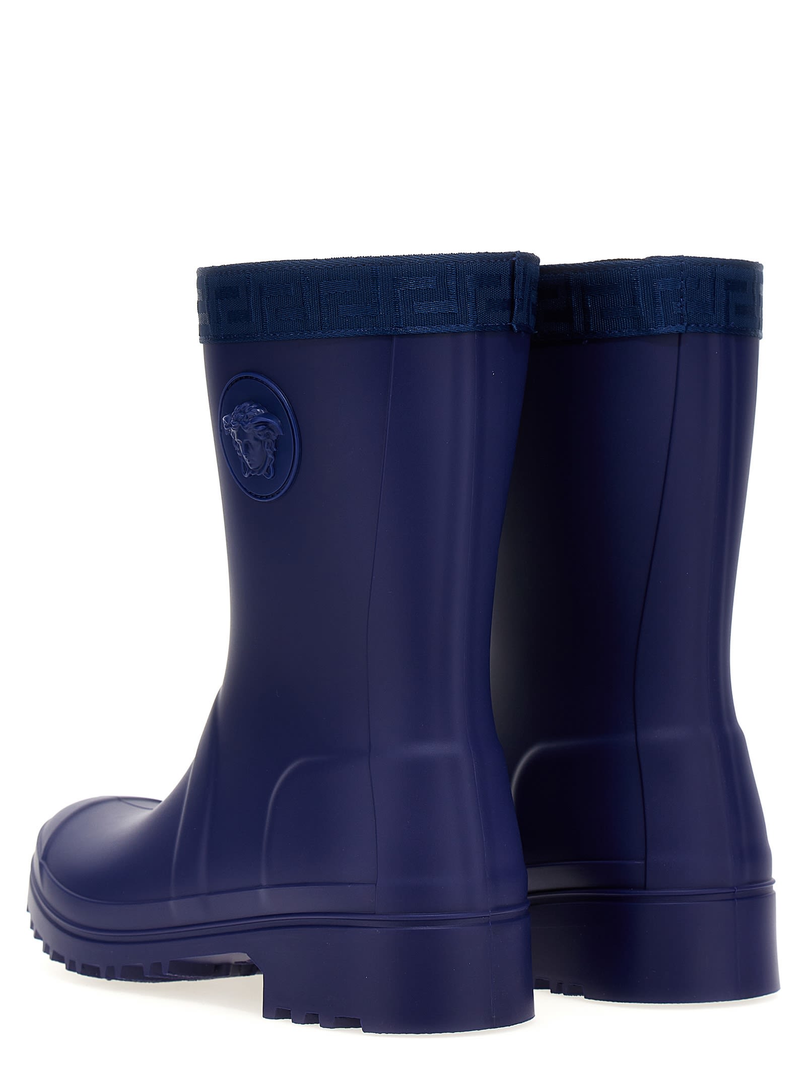 Shop Versace Greca Rain Boots In Blue