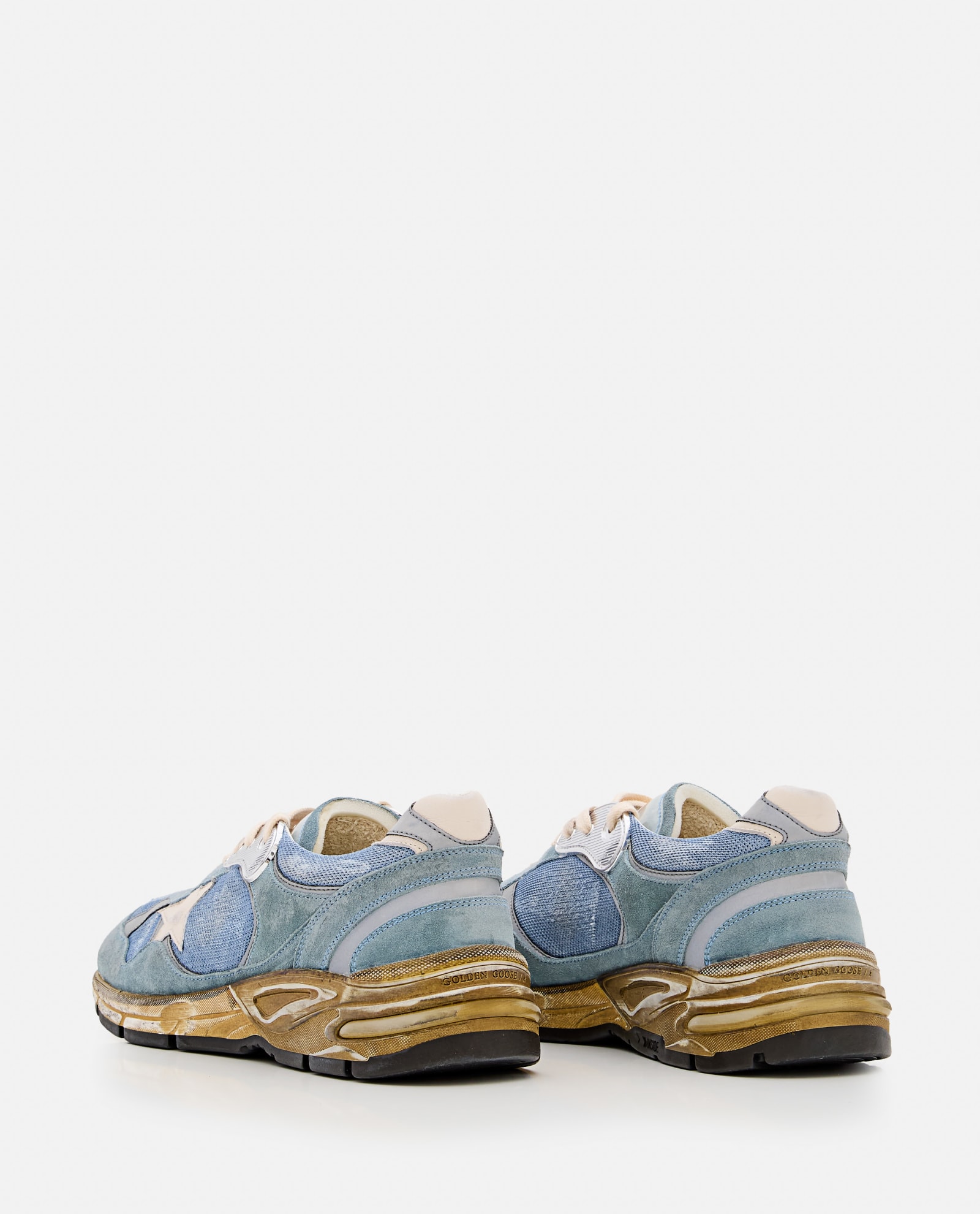 Shop Golden Goose Running Dad Net And Suede Upper Leather Star And Heel Suede Spur In Blue