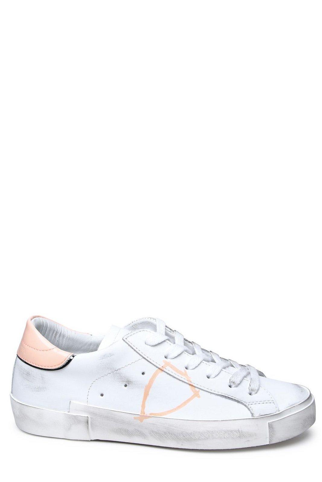 Shop Philippe Model Logo Patch Low-top Sneakers In White/pink
